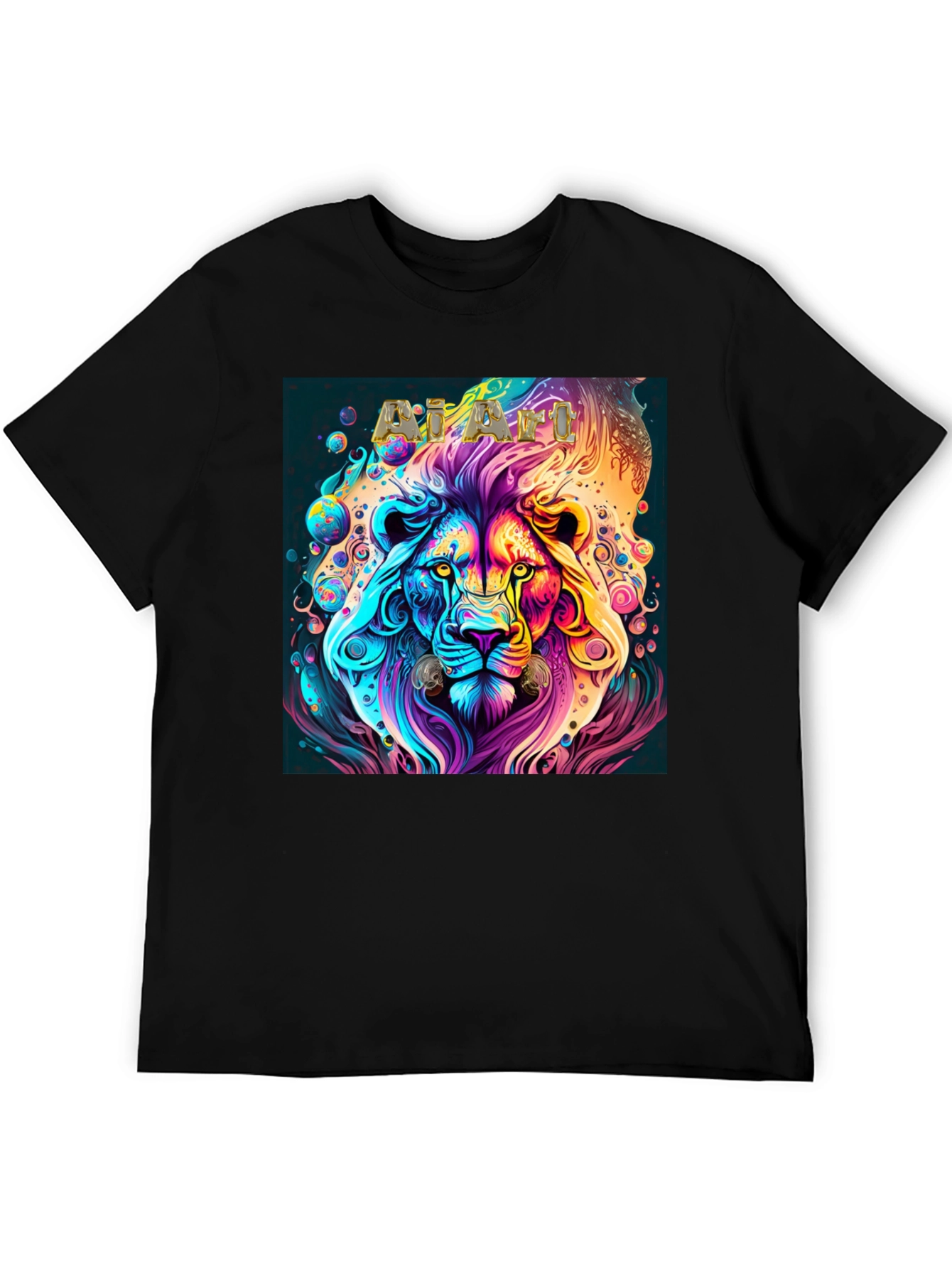 Psychedelic Lion Graphic T-Shirt - Black