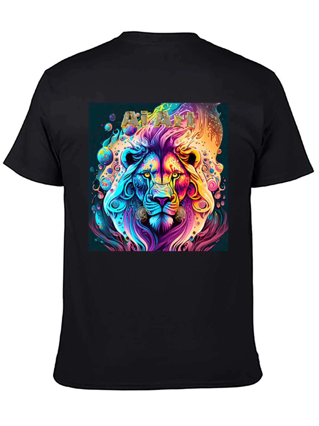 Psychedelic Lion Graphic T-Shirt - Black