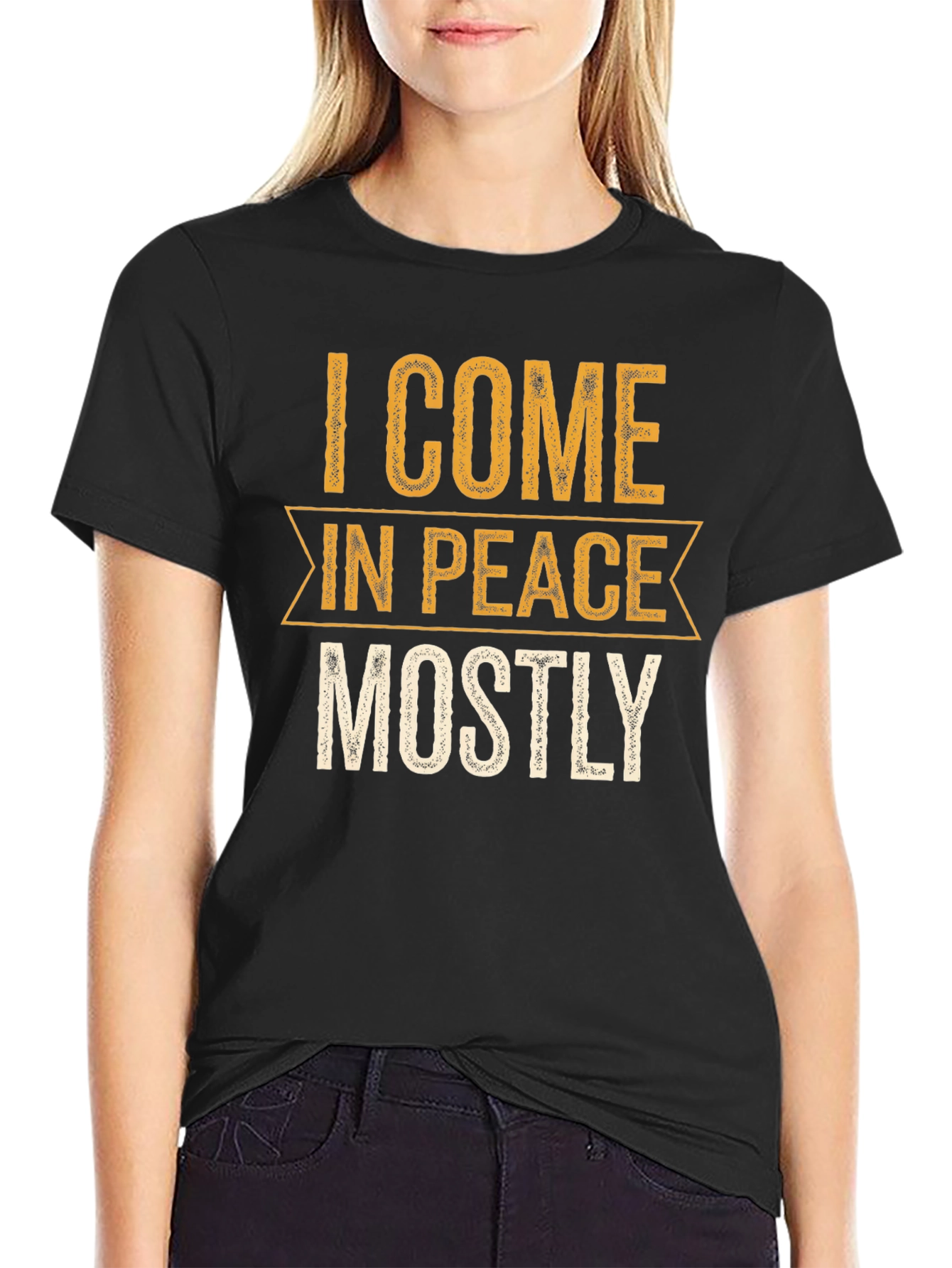 I Come In Peace Mostly Black Graphic Tee
