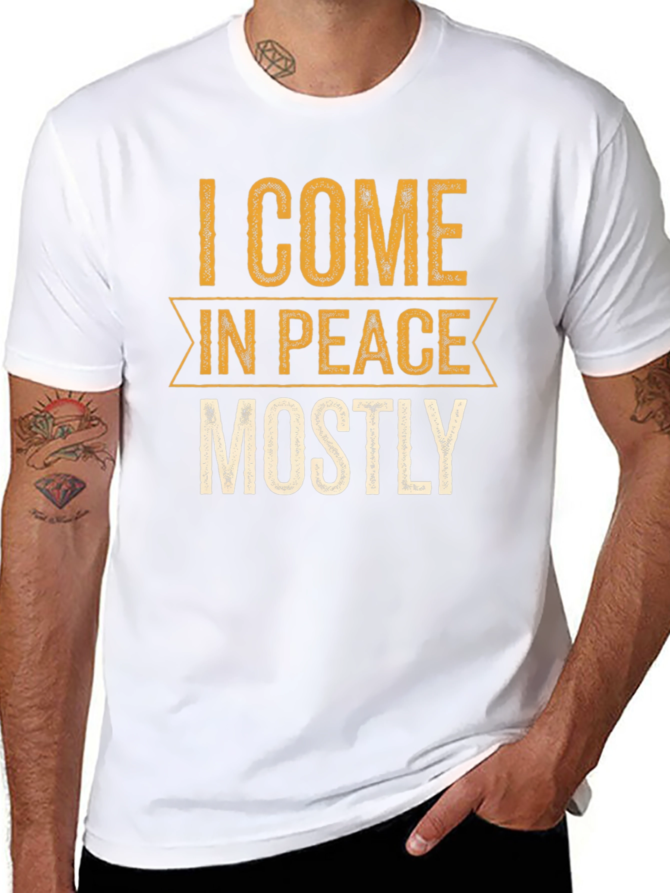 I Come In Peace Mostly Black Graphic Tee
