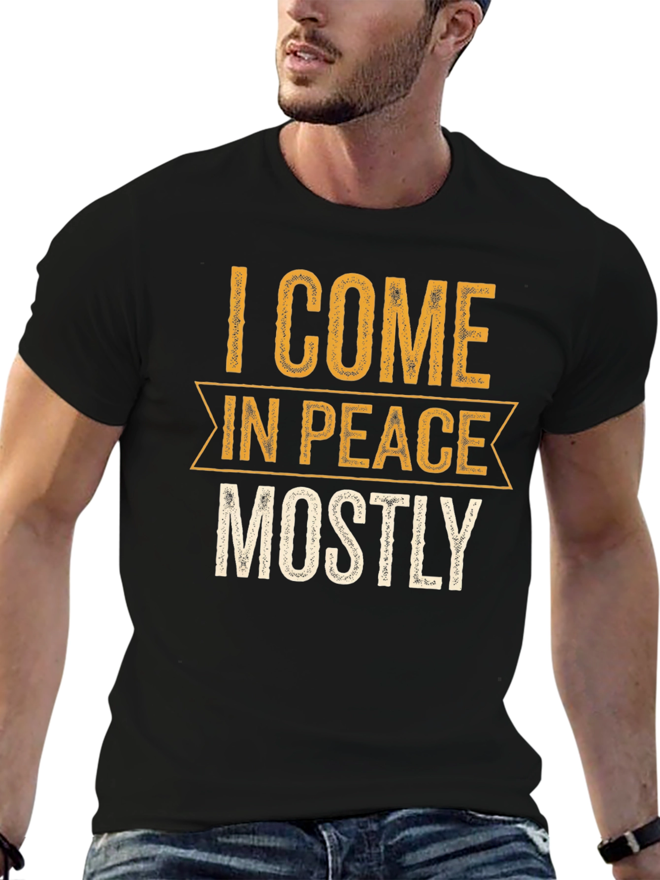 I Come In Peace Mostly Black Graphic Tee