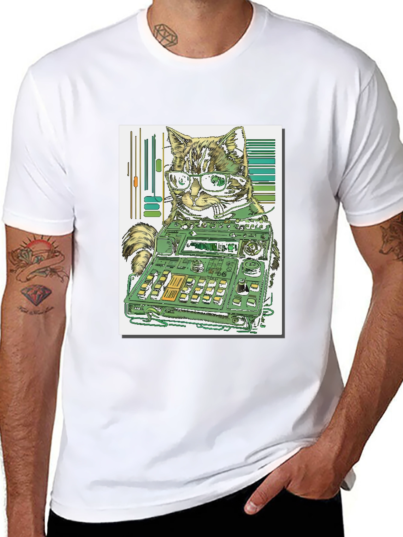 Cat DJ Graphic Tee - Cool & Unique Design