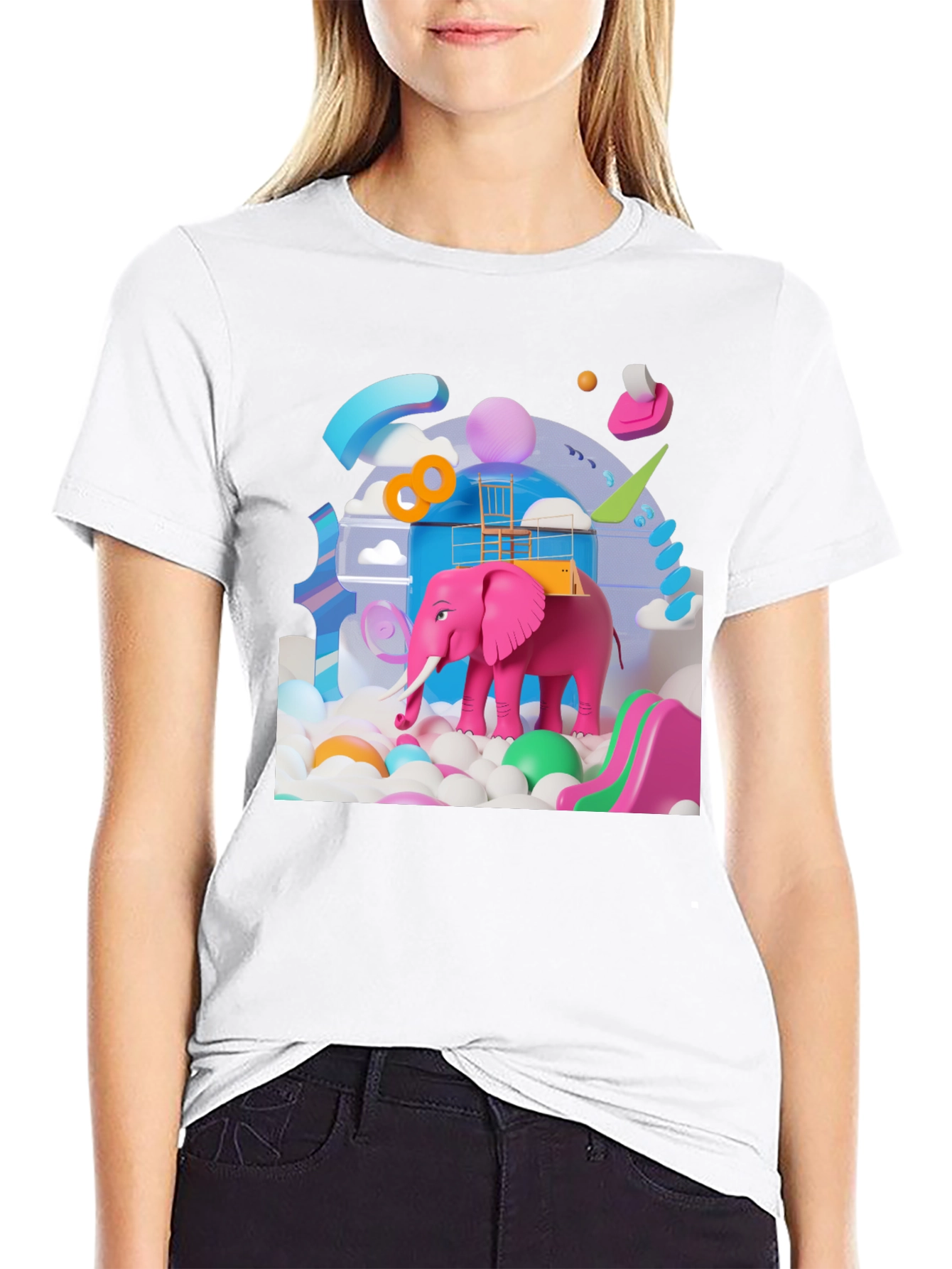 Playful Pink Elephant Graphic Tee - Novelty Design