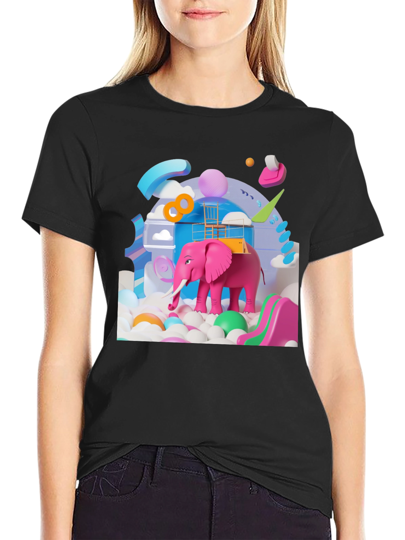 Playful Pink Elephant Graphic Tee - Novelty Design