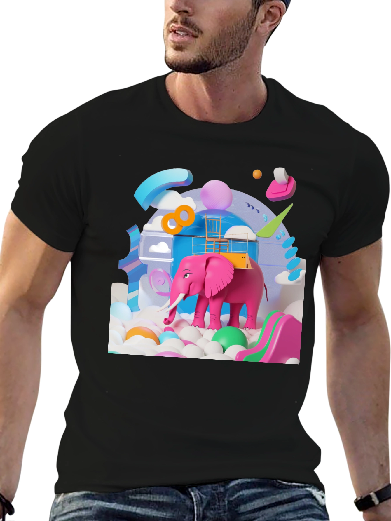 Playful Pink Elephant Graphic Tee - Novelty Design