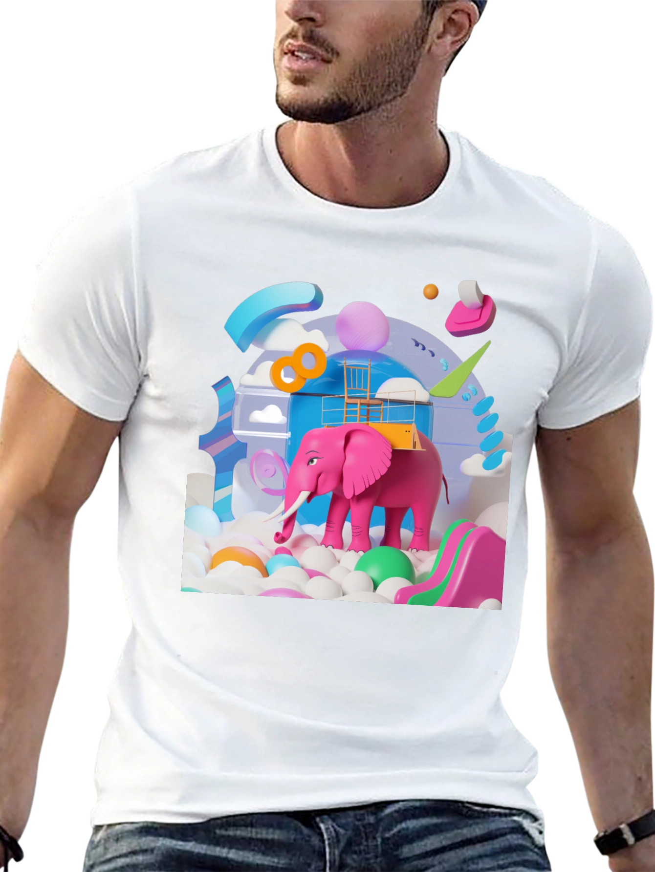 Playful Pink Elephant Graphic Tee - Novelty Design