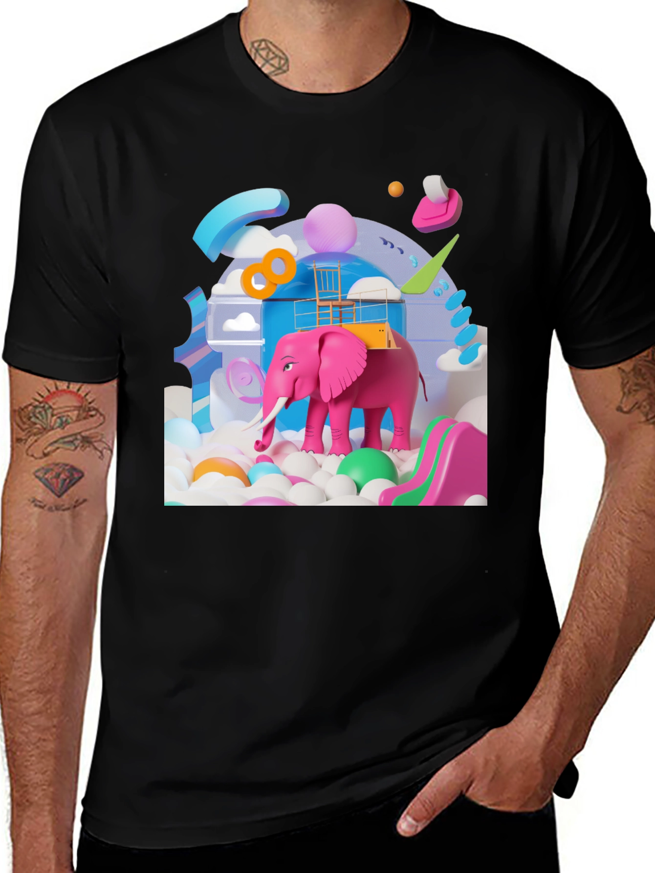 Playful Pink Elephant Graphic Tee - Novelty Design