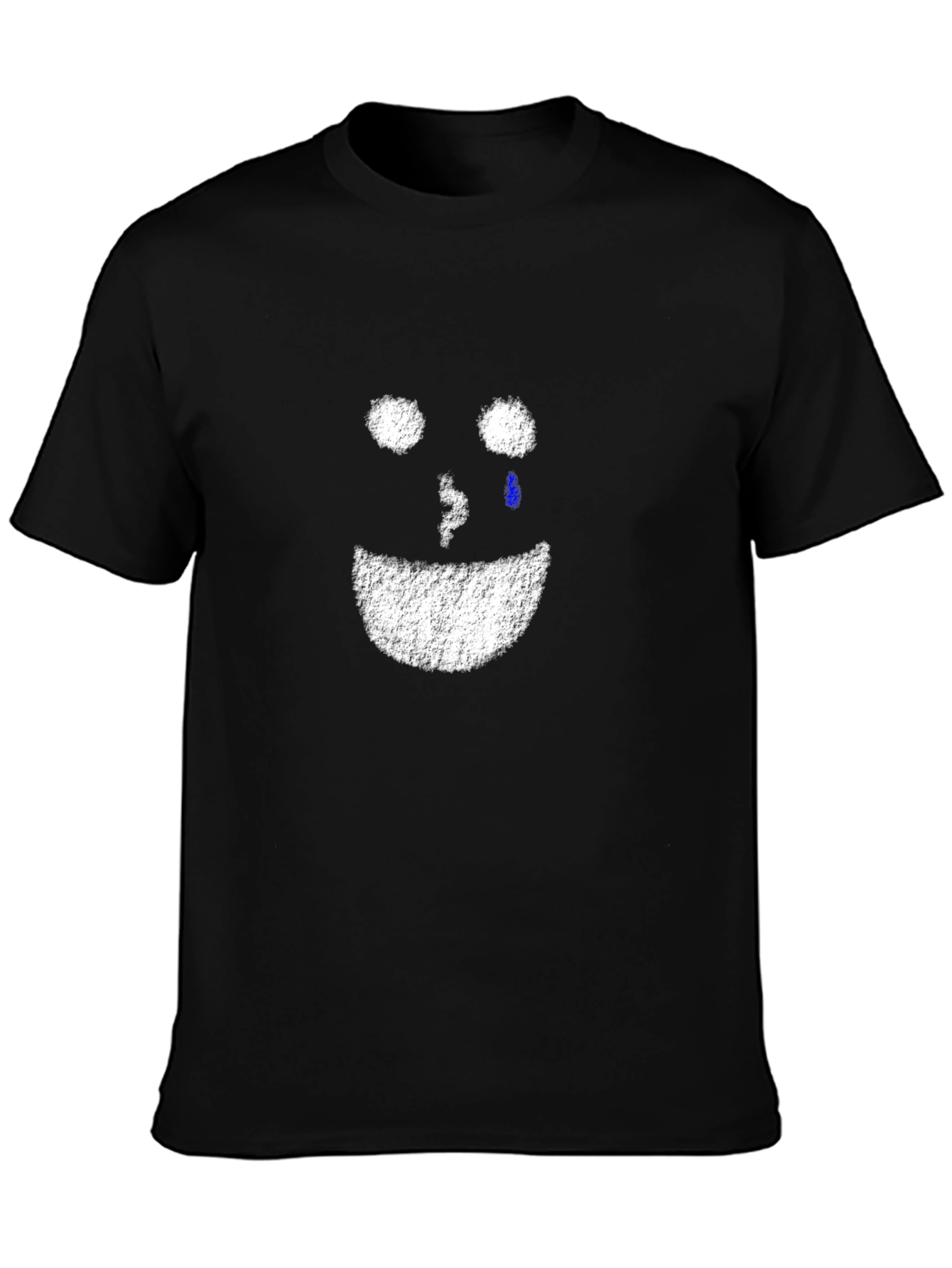 Distressed Crying Face Graphic Black T-Shirt