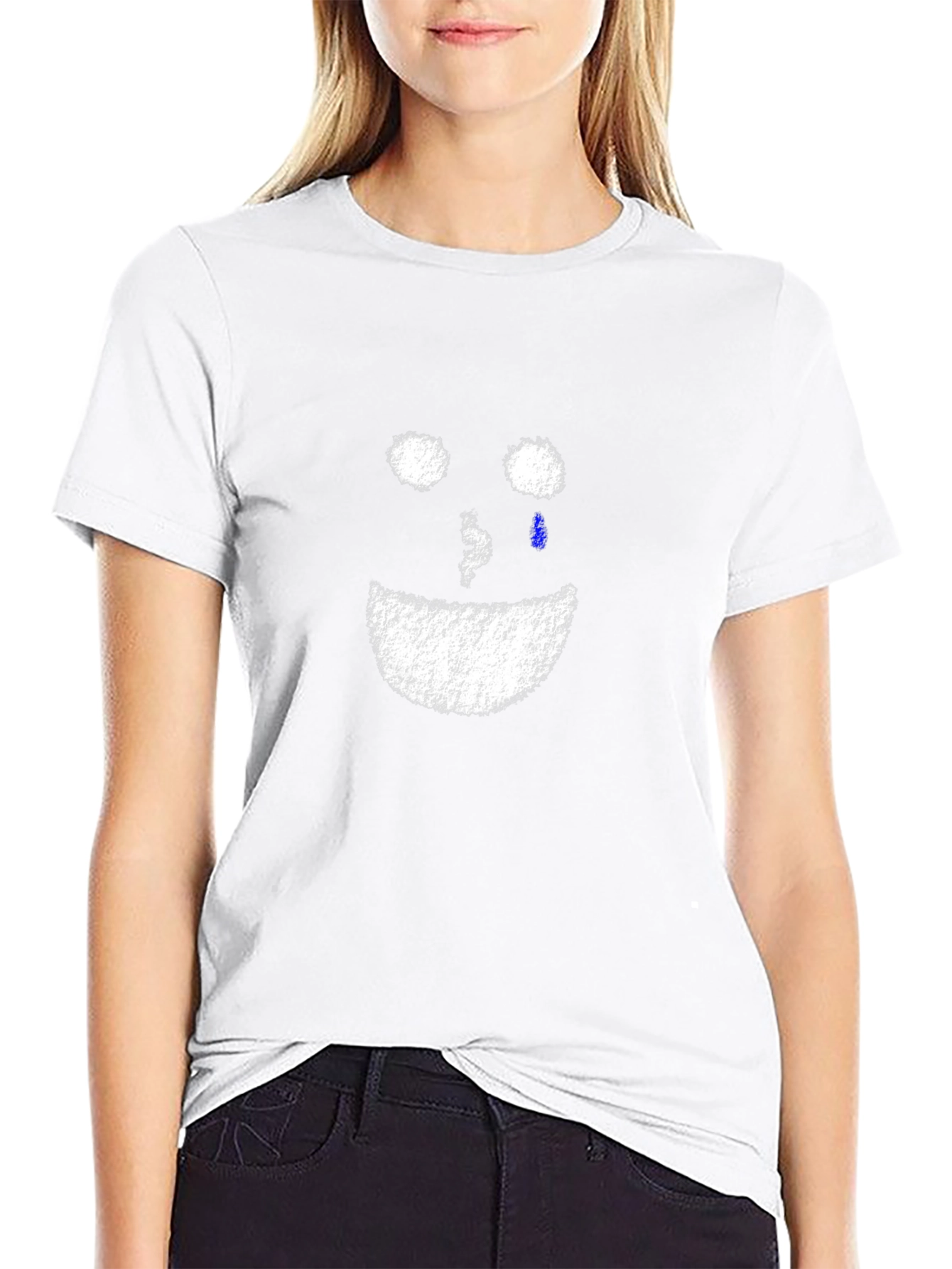 Distressed Crying Face Graphic Black T-Shirt