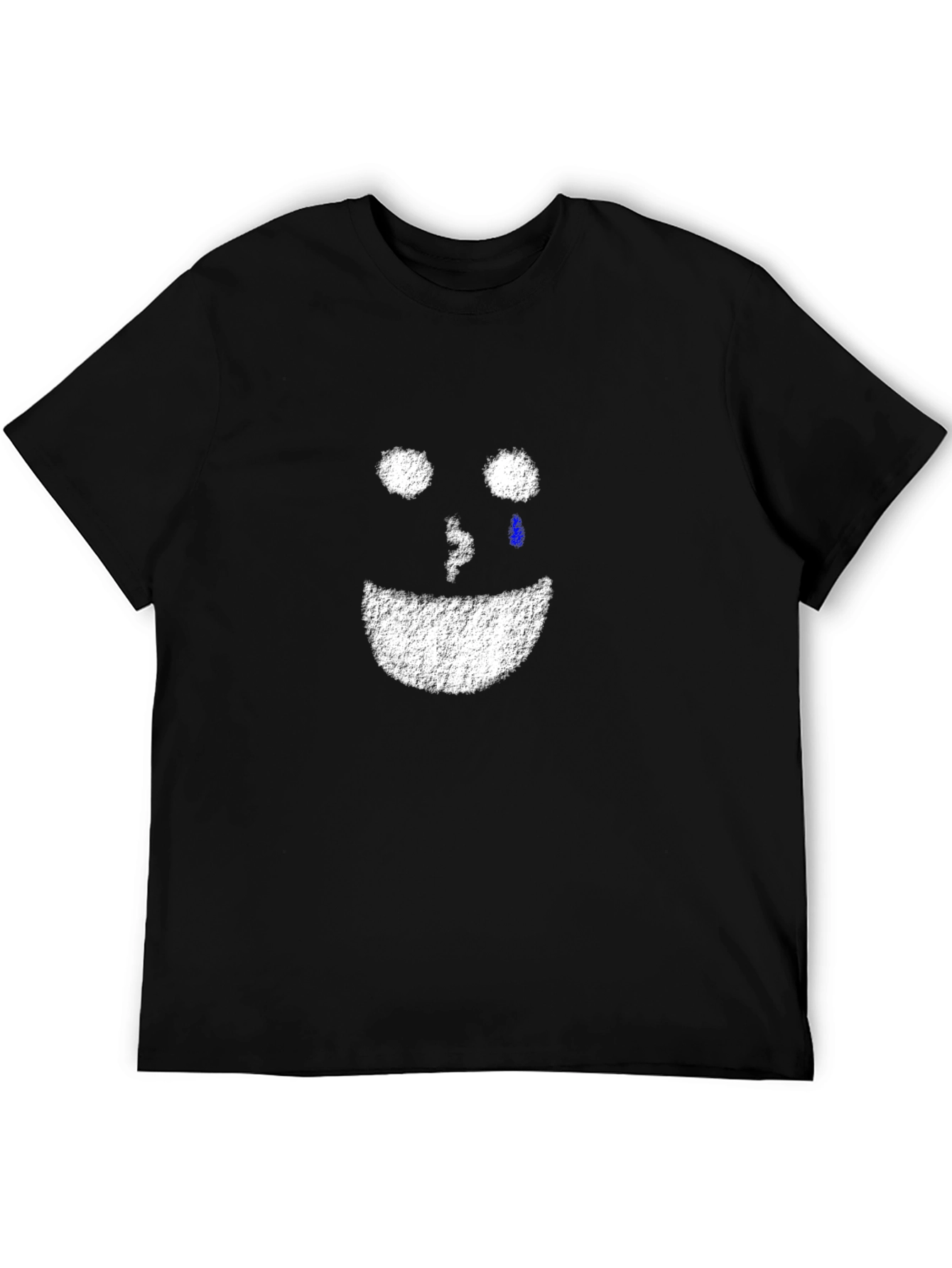 Distressed Crying Face Graphic Black T-Shirt