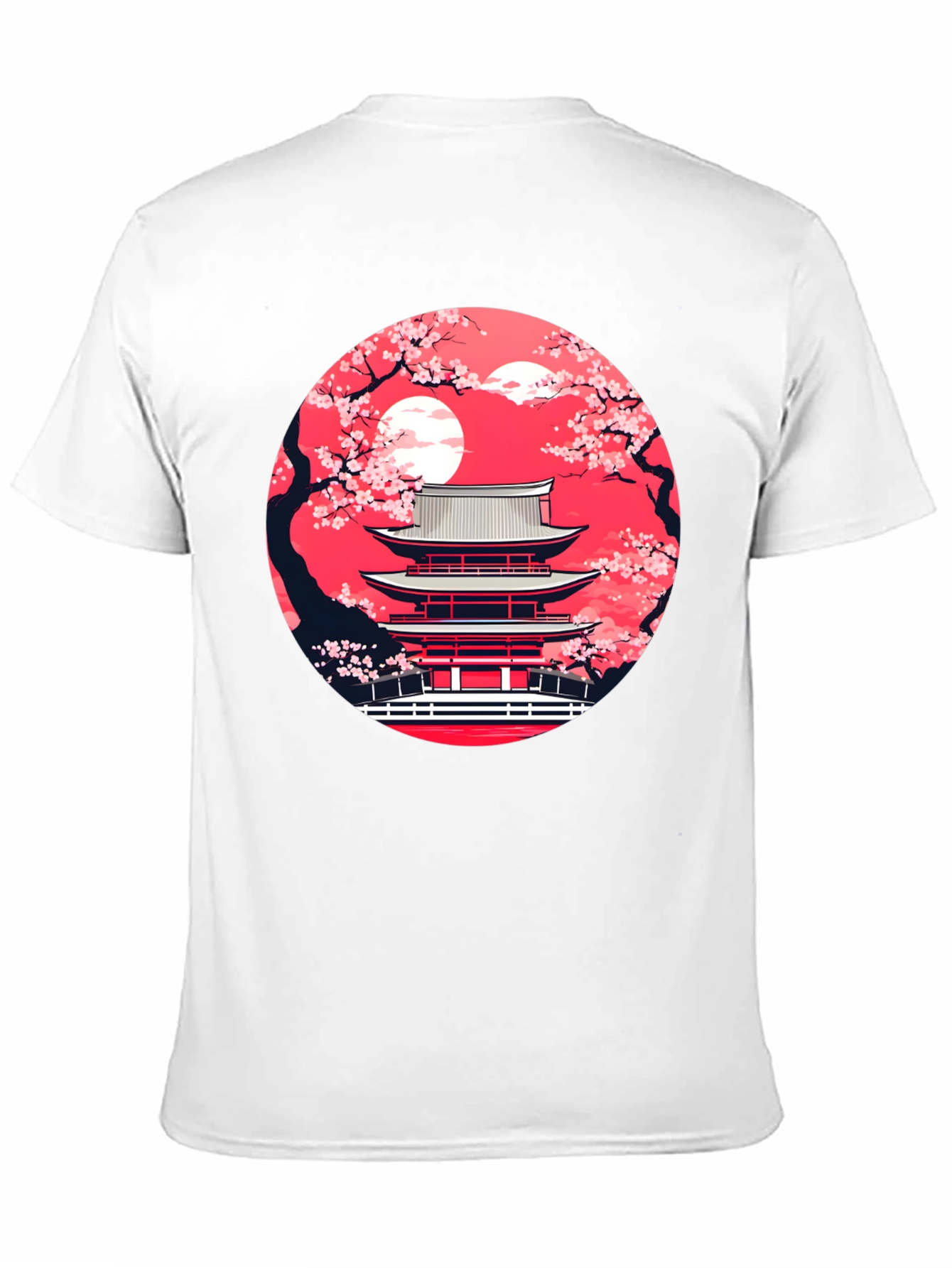 Japanese Temple Sakura Black T-Shirt