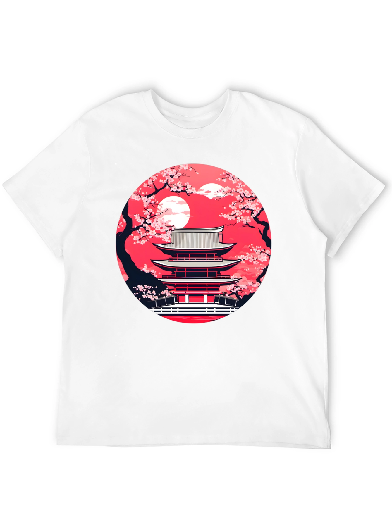 Japanese Temple Sakura Black T-Shirt