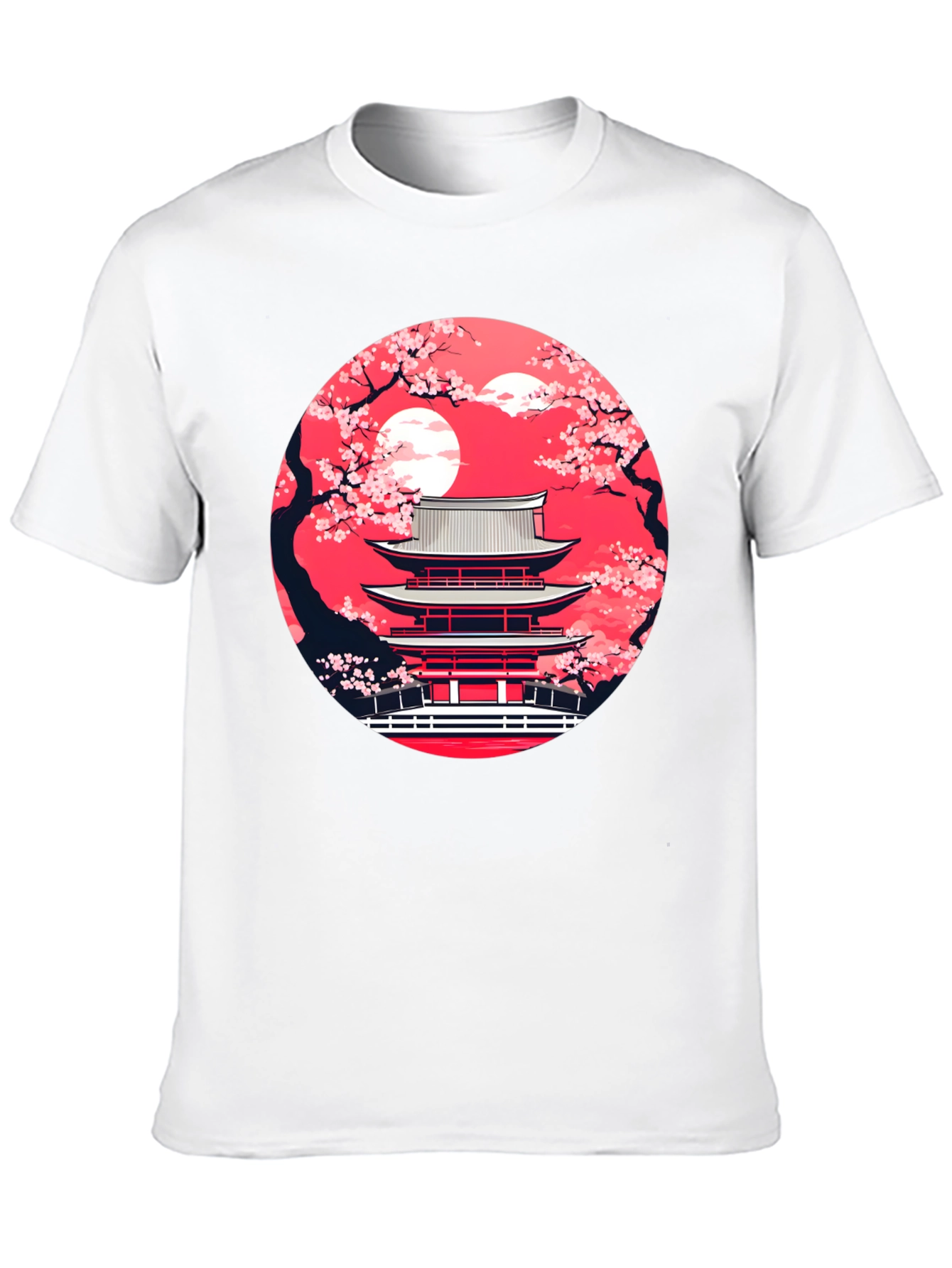 Japanese Temple Sakura Black T-Shirt