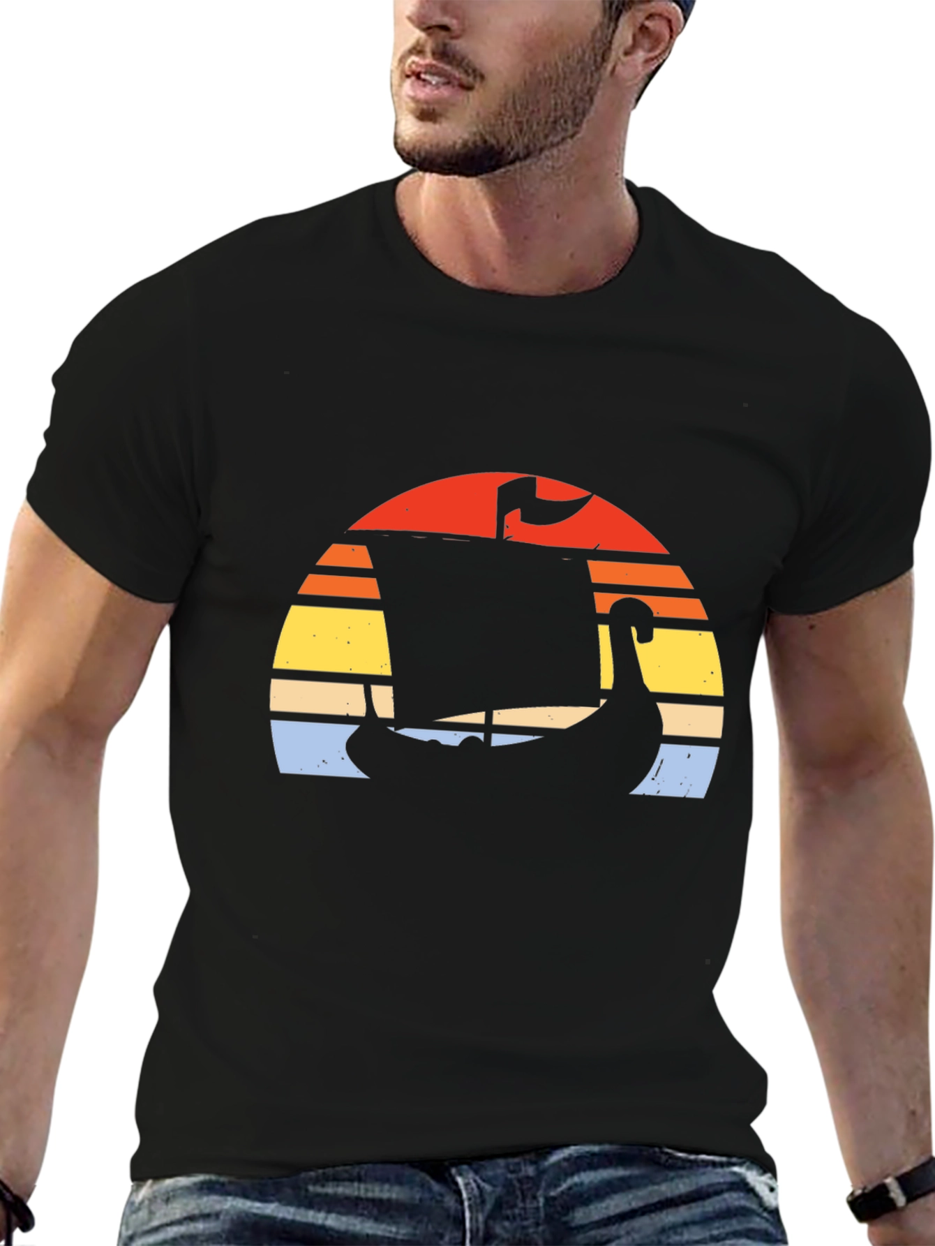 Retro Viking Ship Sunset T-Shirt