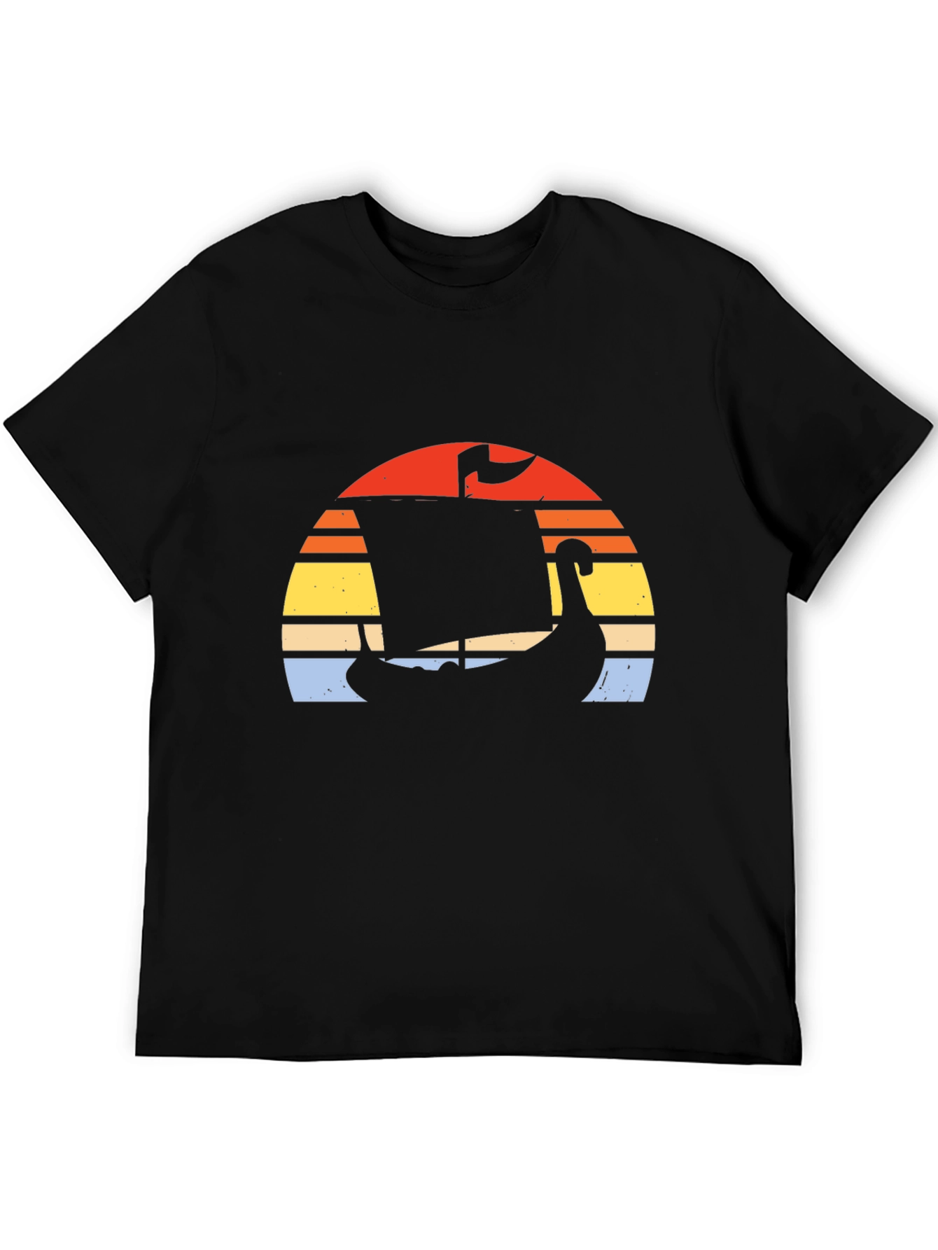 Retro Viking Ship Sunset T-Shirt