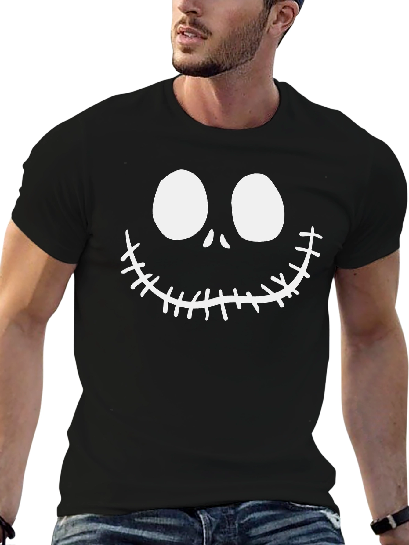Jack Skellington Face Black Cotton T-Shirt
