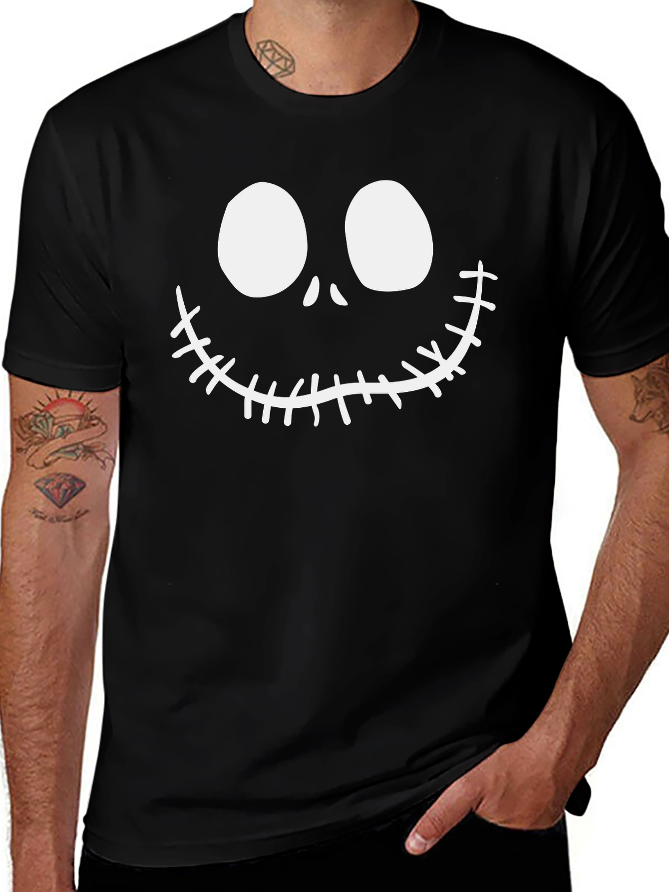 Jack Skellington Face Black Cotton T-Shirt