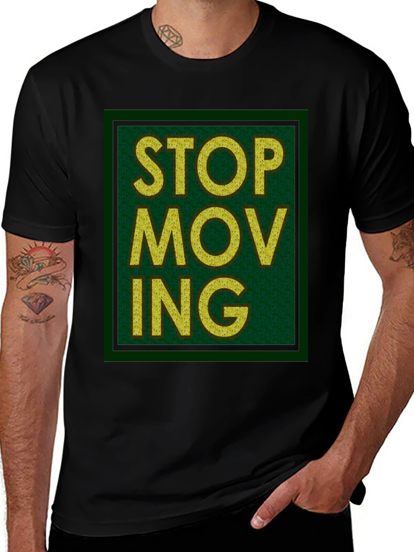Stop Moving Graphic Print Black T-Shirt