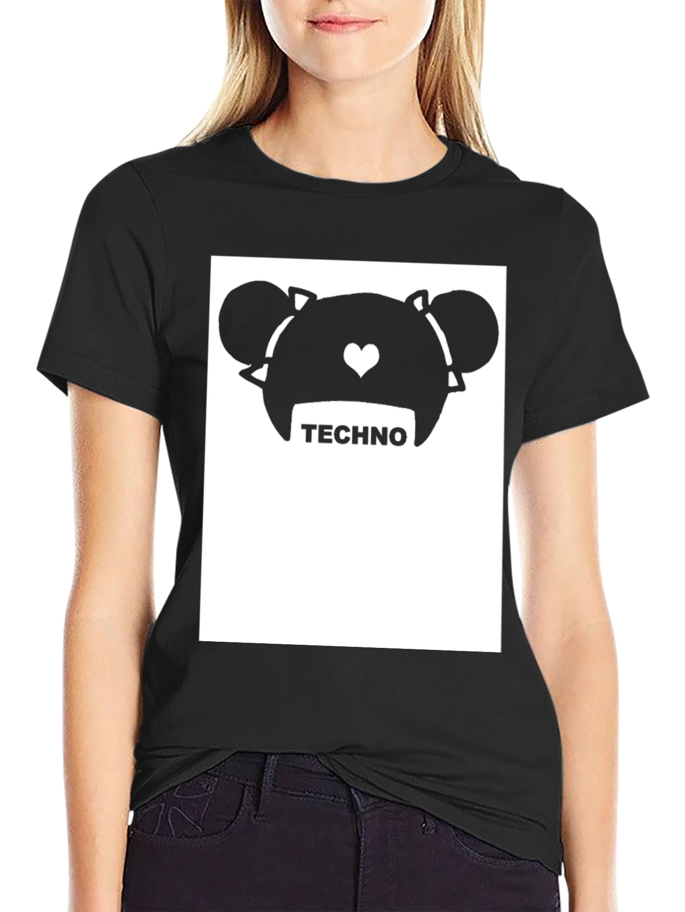 Techno Anime Graphic Tee - Black Cotton Blend