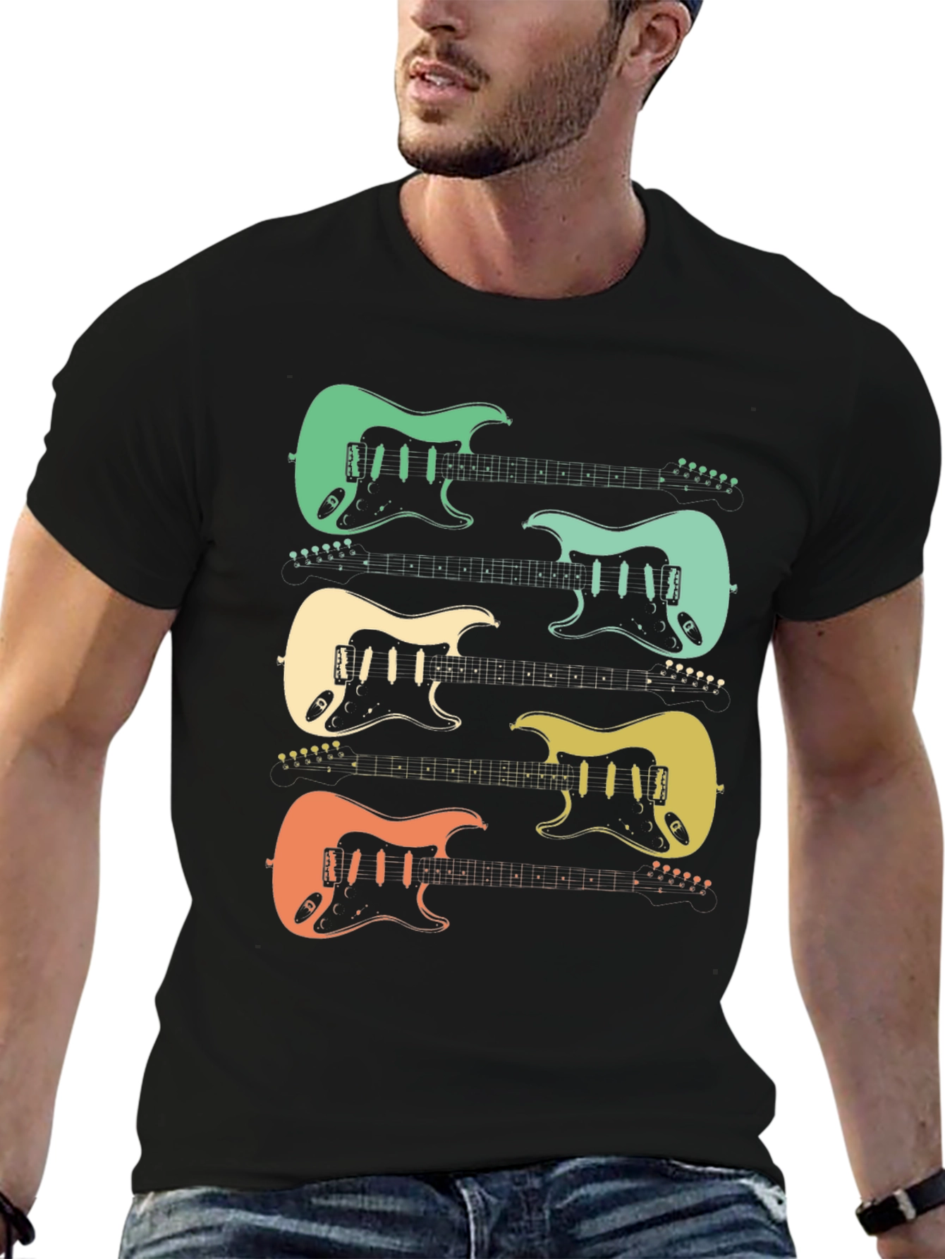 Retro Electric Guitar Graphic Tee - Music Lover T-Shirt