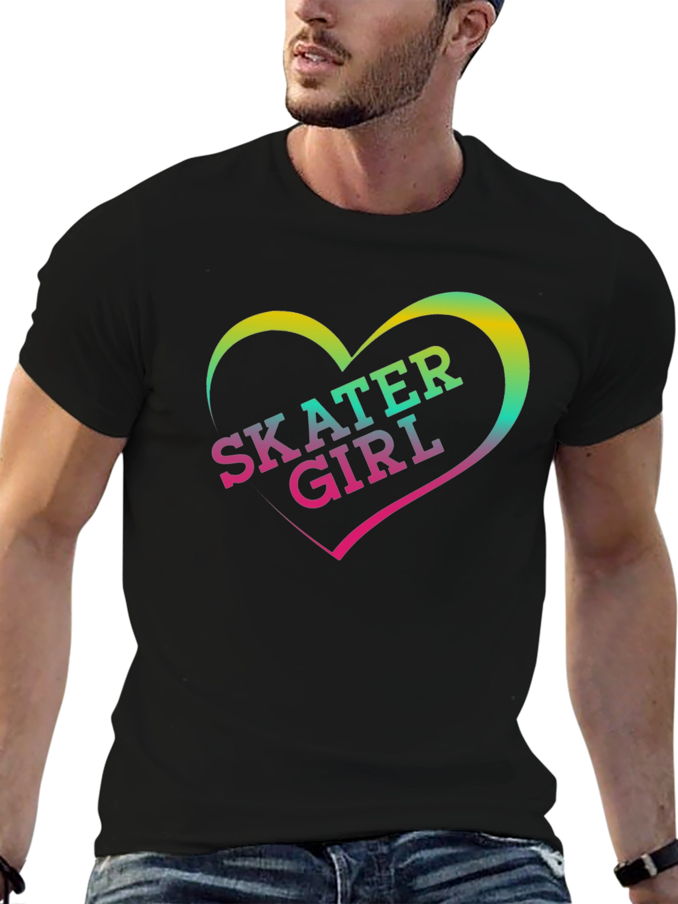 Skater Girl Graphic T-Shirt - Black Cotton Tee
