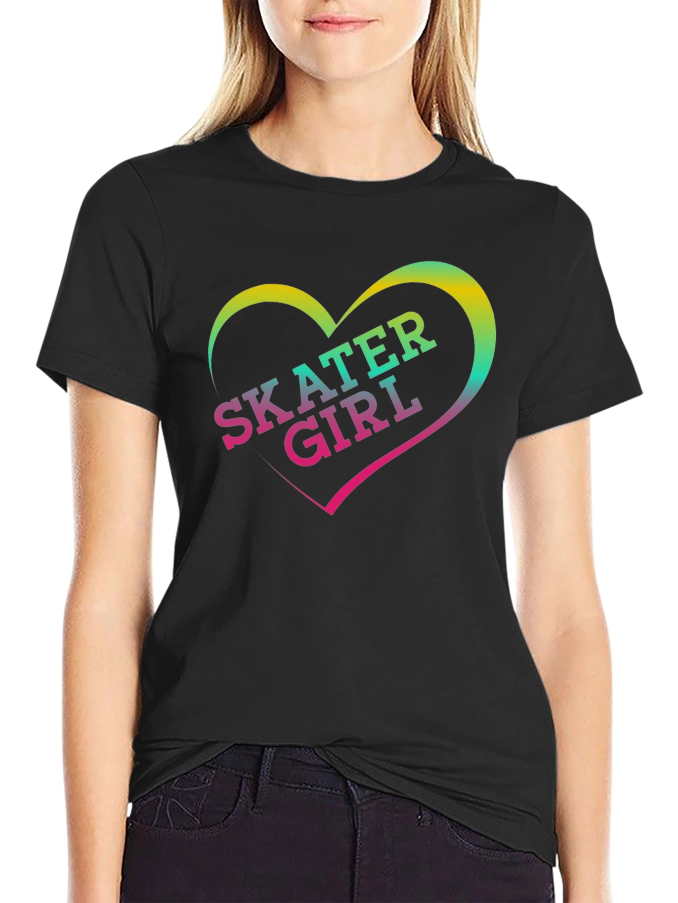 Skater Girl Graphic T-Shirt - Black Cotton Tee
