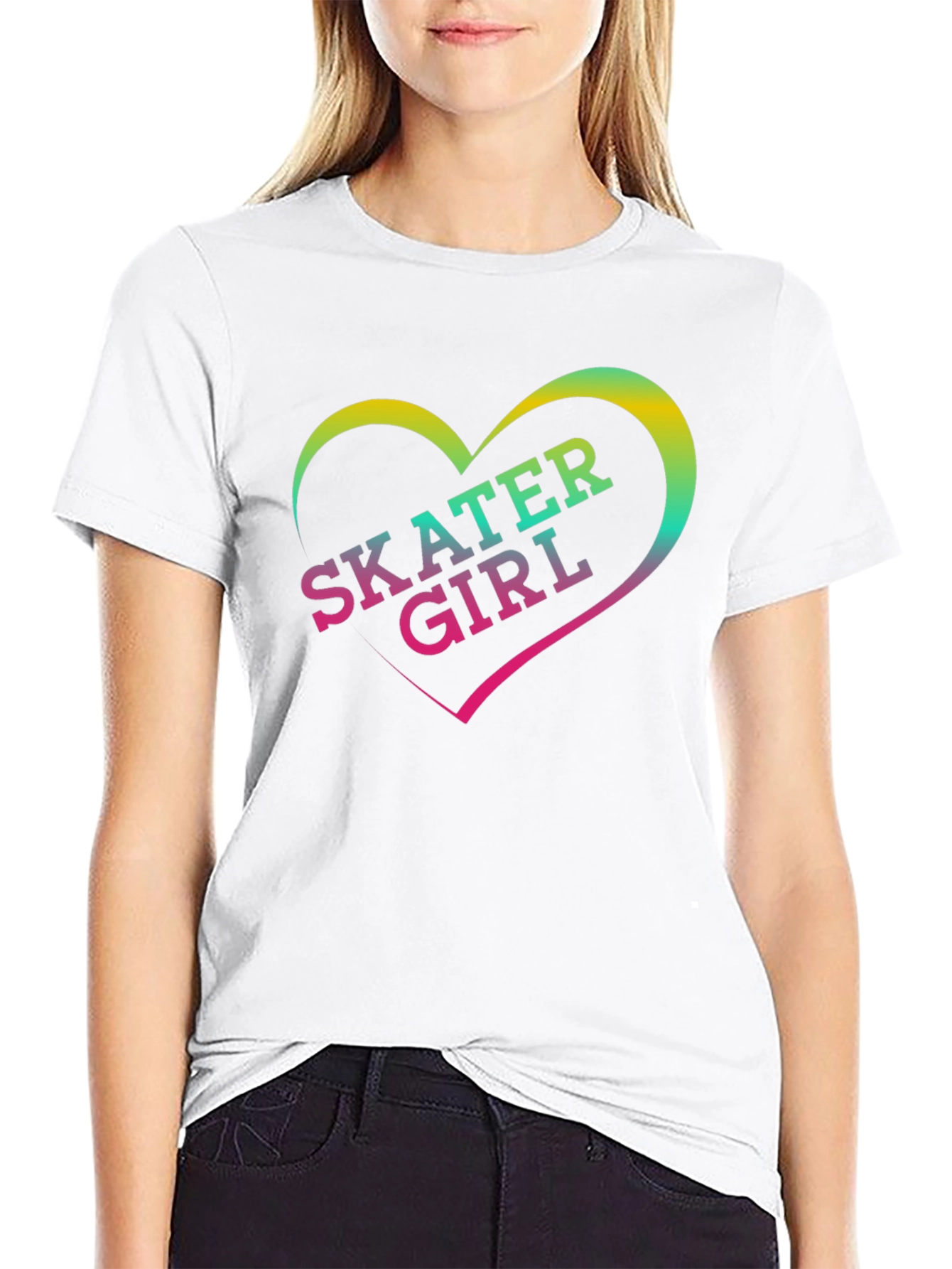 Skater Girl Graphic T-Shirt - Black Cotton Tee