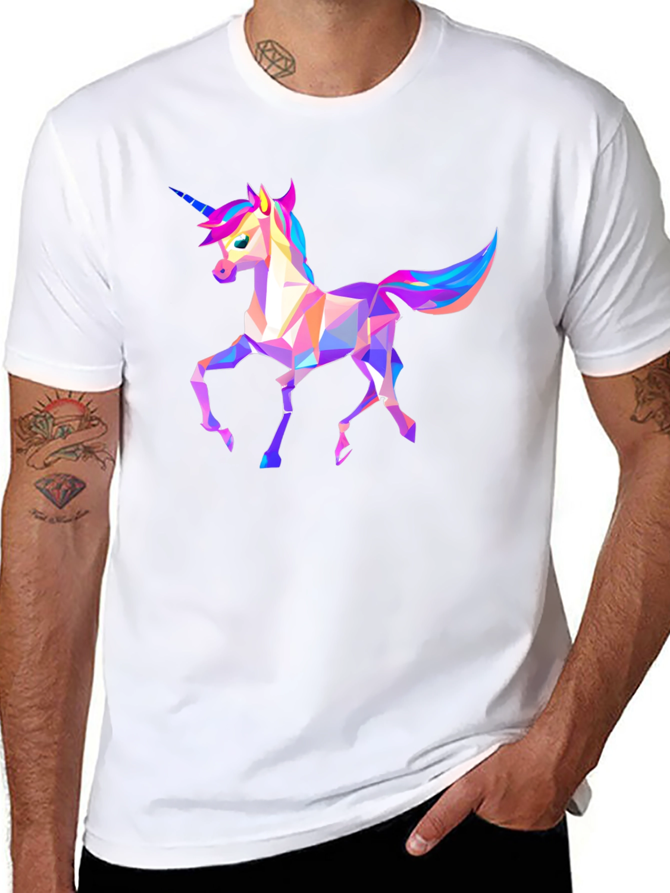 Geometric Unicorn Graphic Tee - Black