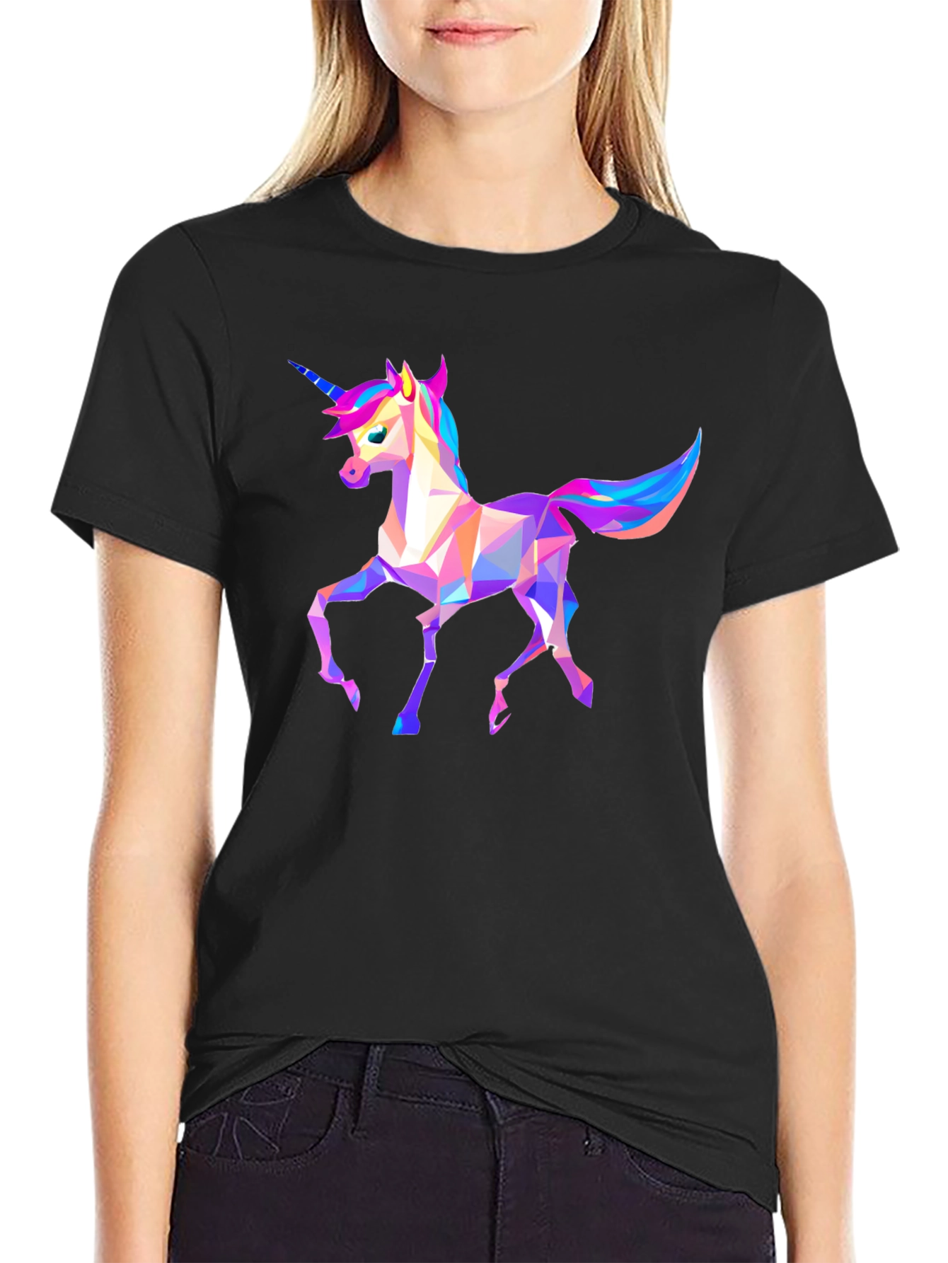 Geometric Unicorn Graphic Tee - Black