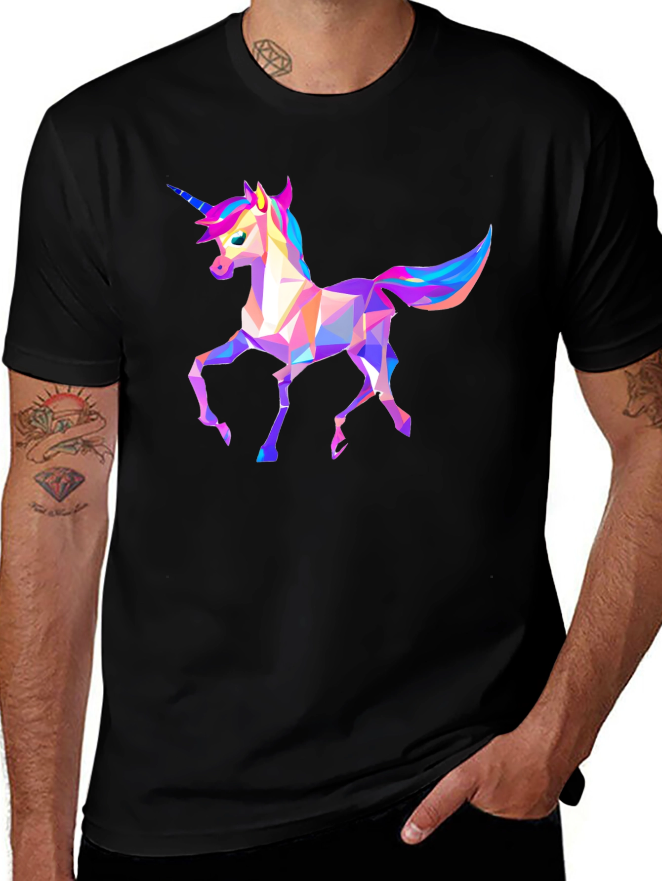 Geometric Unicorn Graphic Tee - Black