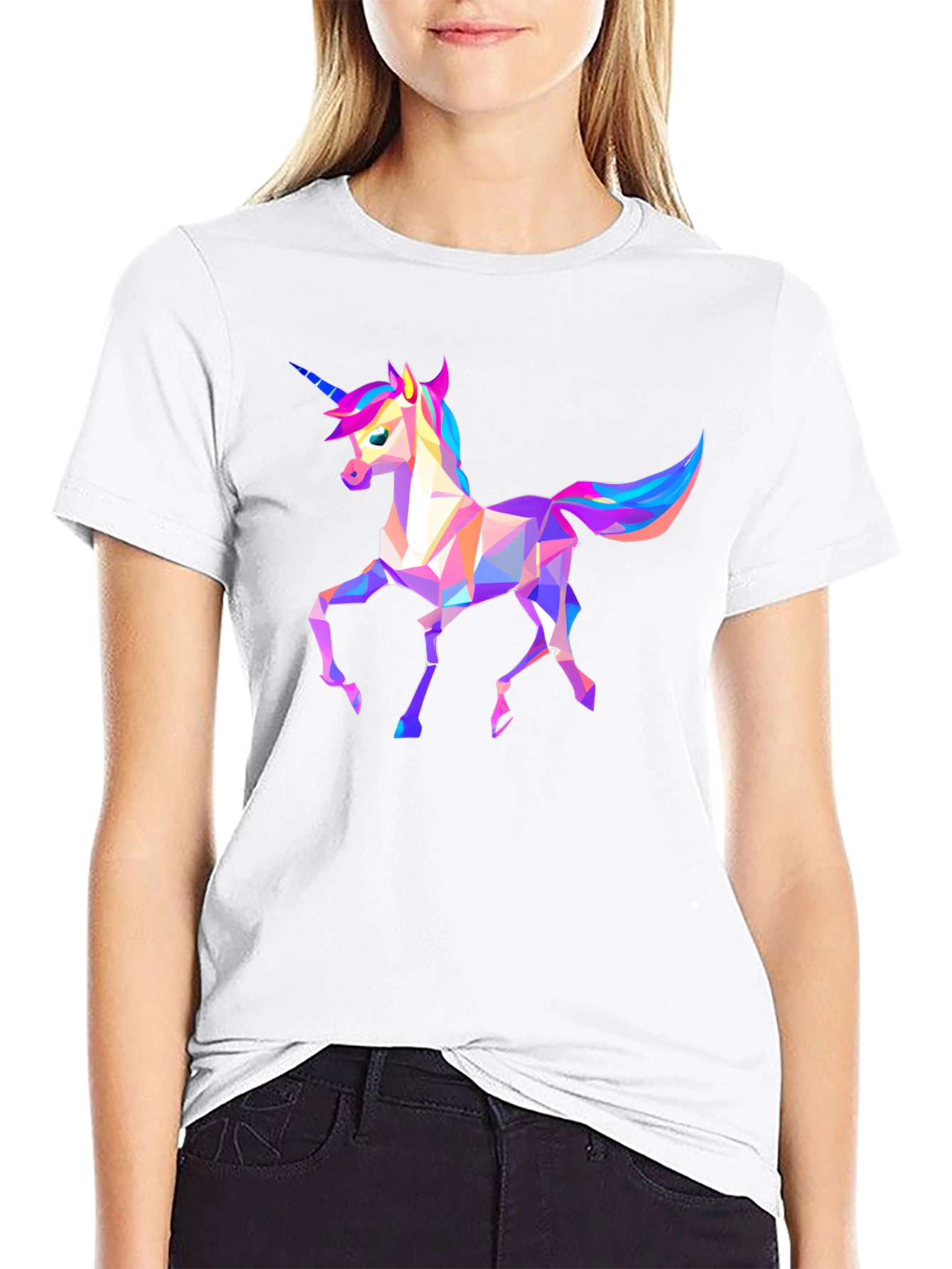 Geometric Unicorn Graphic Tee - Black
