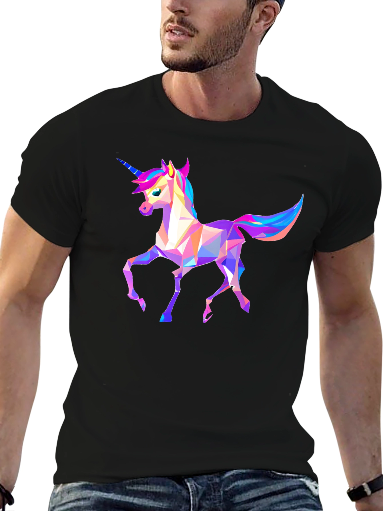 Geometric Unicorn Graphic Tee - Black
