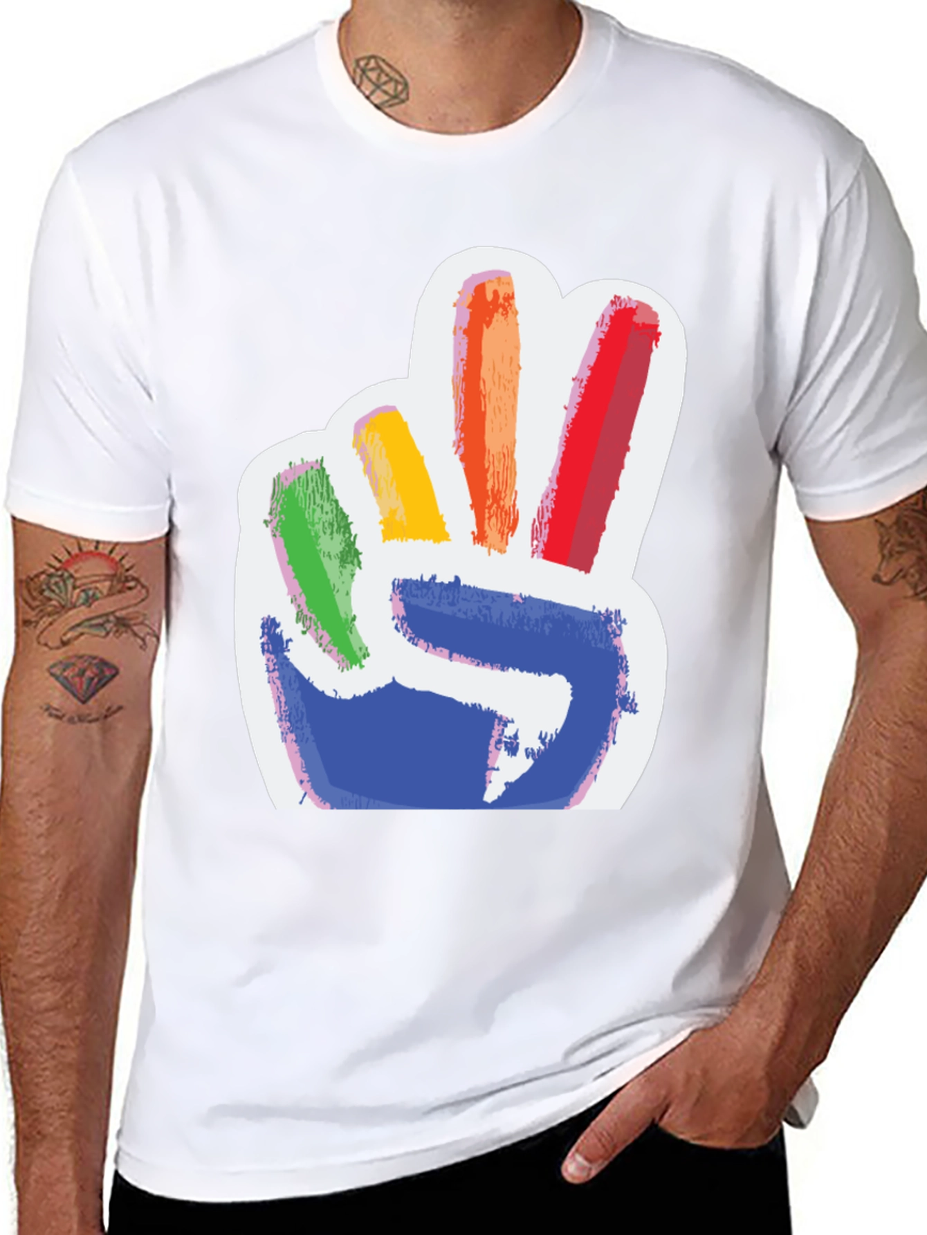 Rainbow Peace Sign Graphic Tee - Mens Black T-Shirt