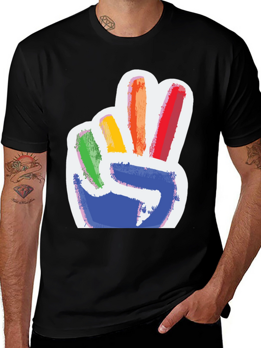 Rainbow Peace Sign Graphic Tee - Mens Black T-Shirt