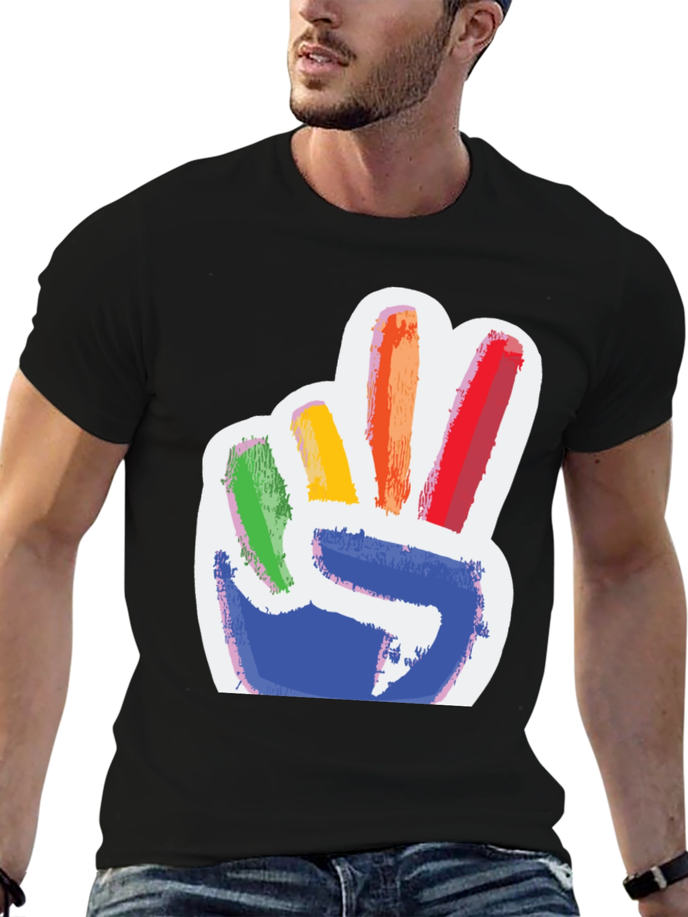 Rainbow Peace Sign Graphic Tee - Mens Black T-Shirt