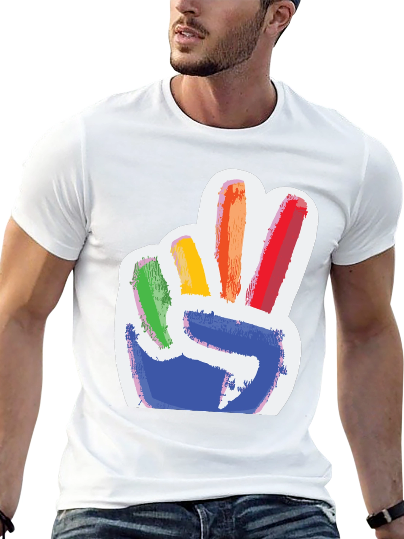 Rainbow Peace Sign Graphic Tee - Mens Black T-Shirt