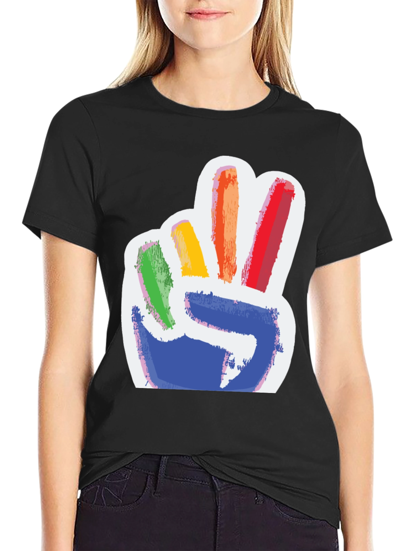 Rainbow Peace Sign Graphic Tee - Mens Black T-Shirt