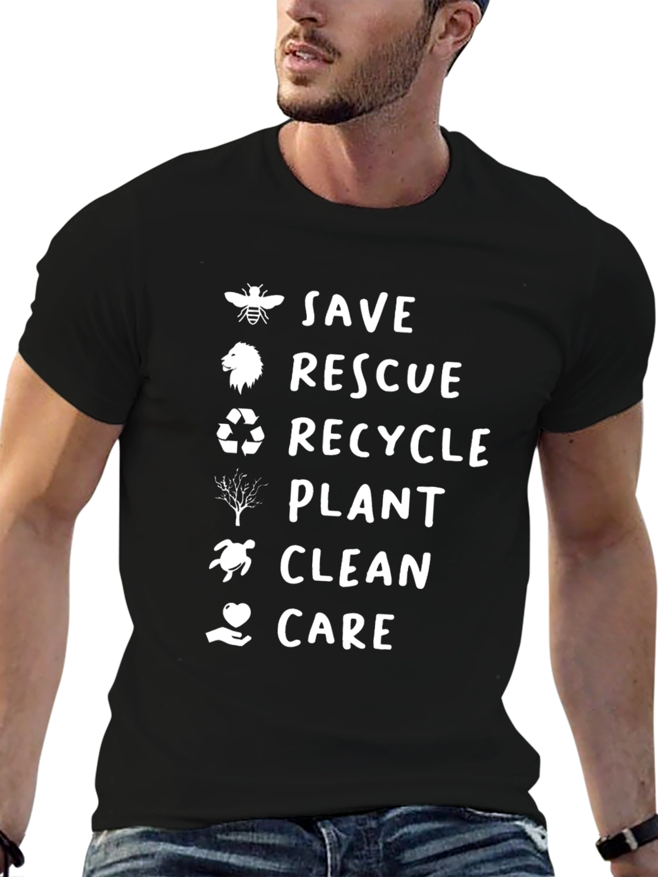 Eco-Friendly Black Graphic Tee - Save Rescue Recycle