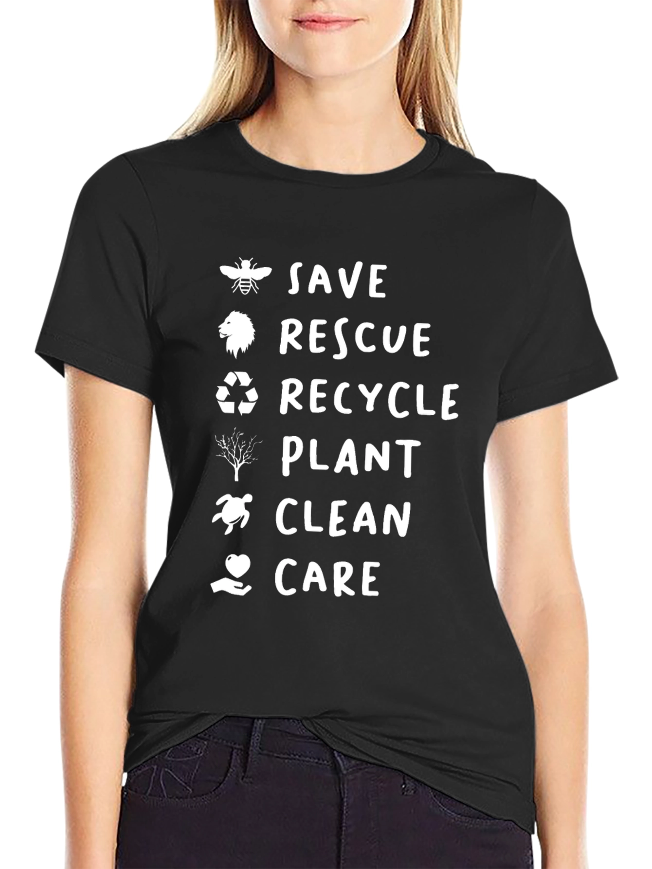 Eco-Friendly Black Graphic Tee - Save Rescue Recycle