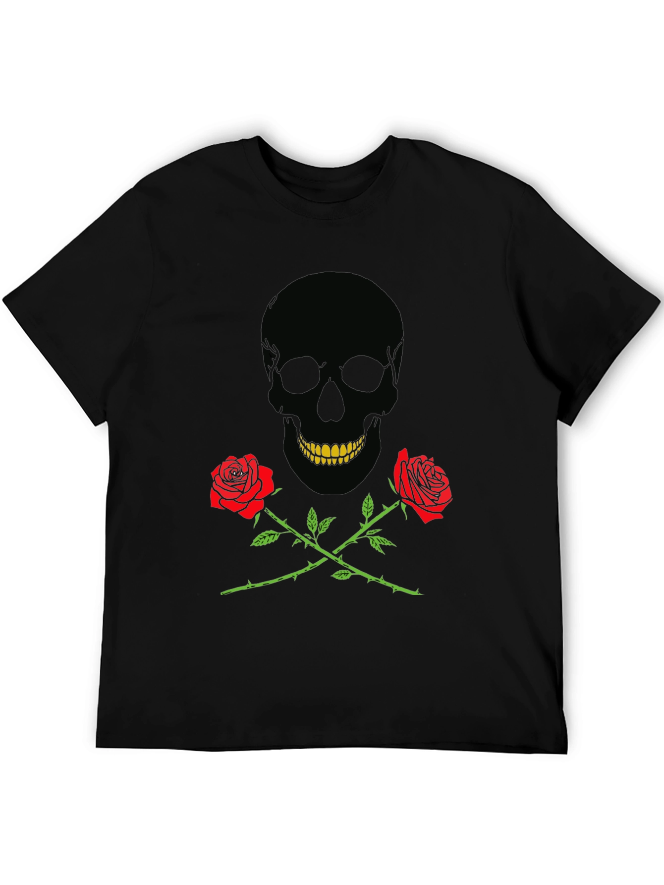 Skull & Roses Graphic Tee - Black Cotton T-Shirt