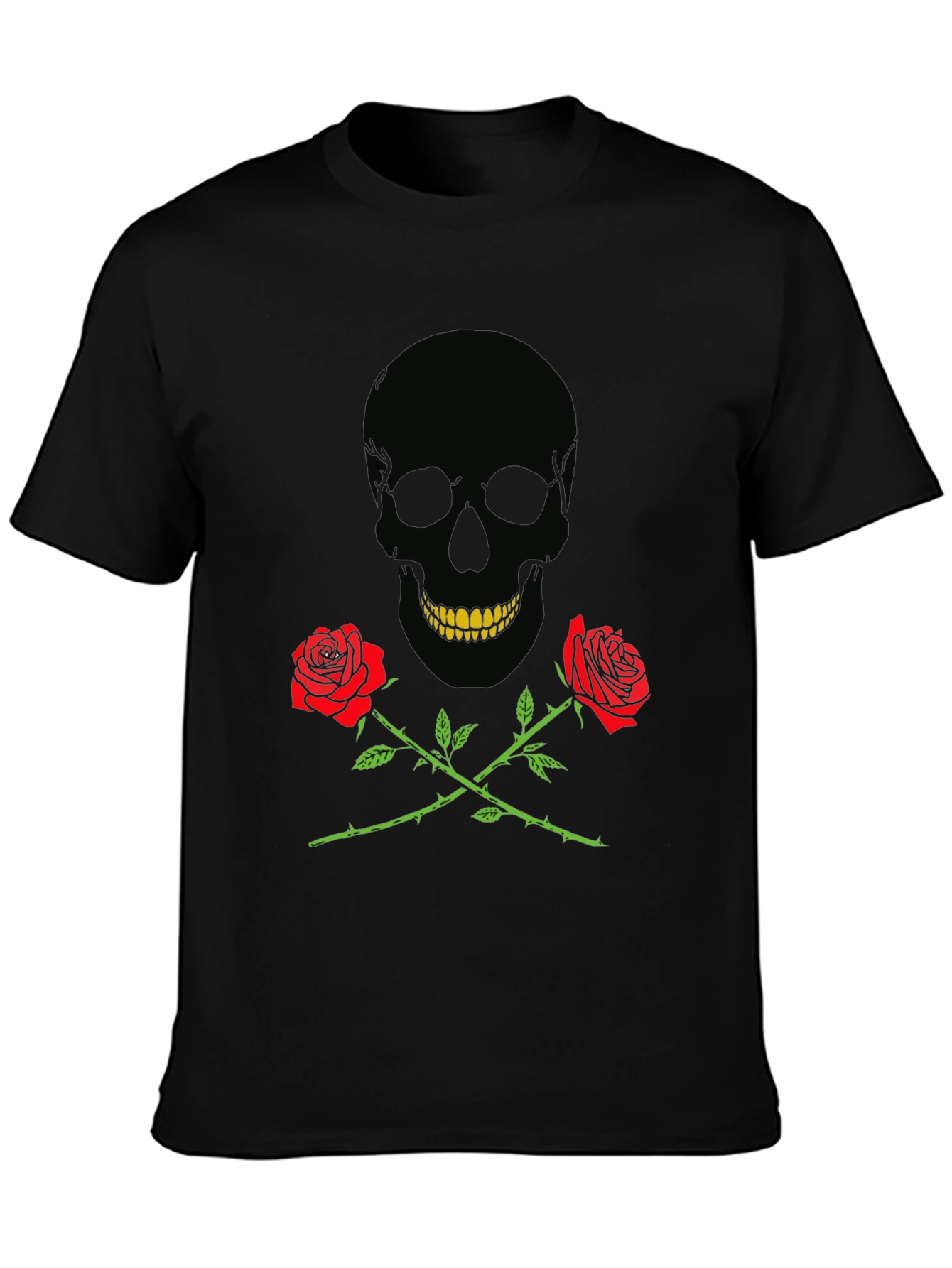 Skull & Roses Graphic Tee - Black Cotton T-Shirt