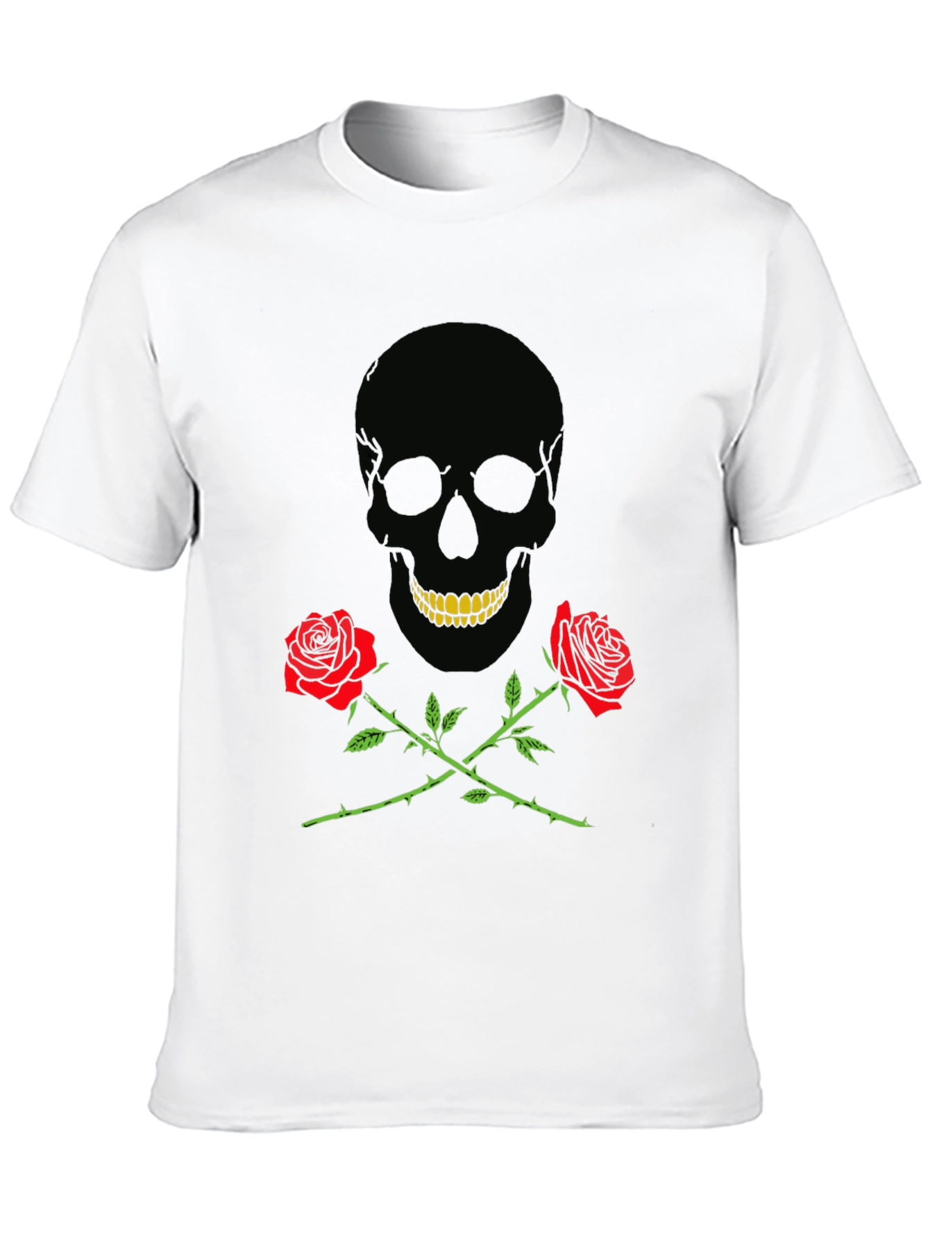 Skull & Roses Graphic Tee - Black Cotton T-Shirt