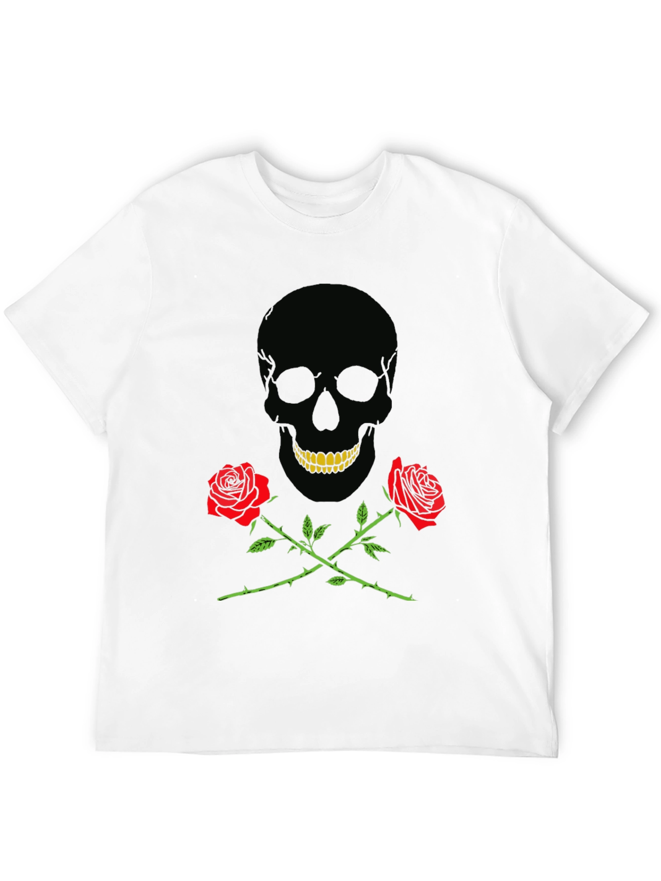 Skull & Roses Graphic Tee - Black Cotton T-Shirt