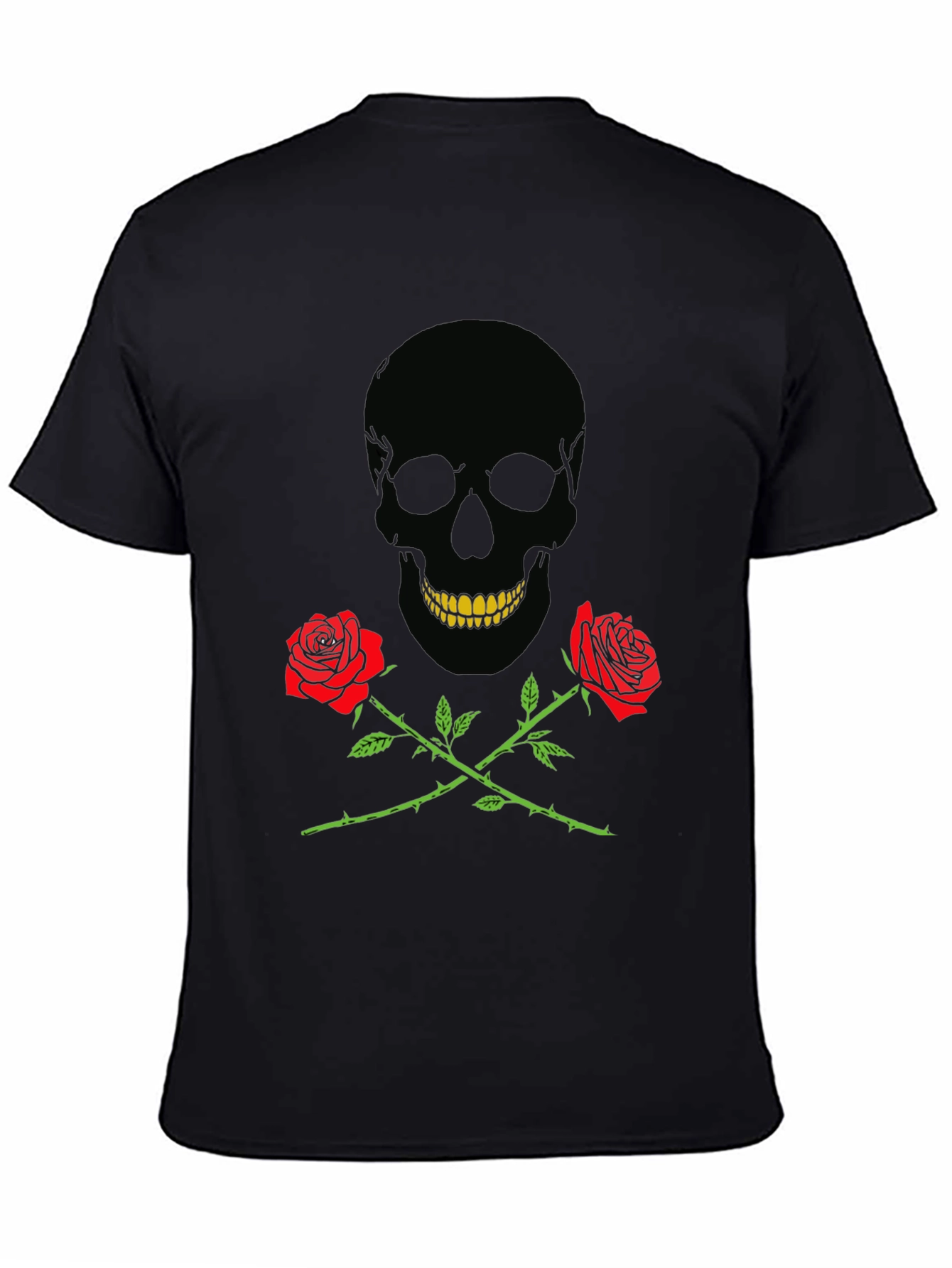 Skull & Roses Graphic Tee - Black Cotton T-Shirt