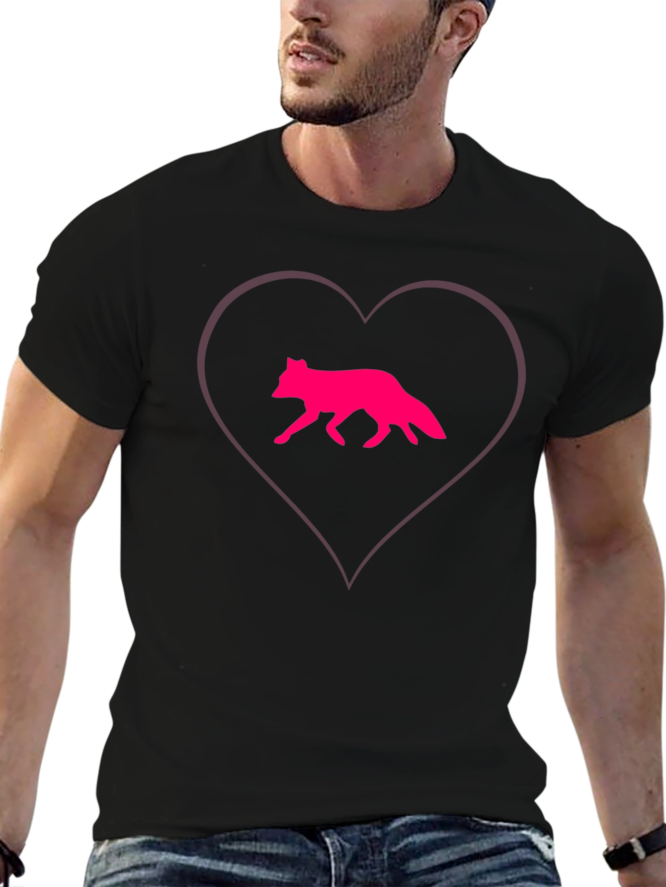 Fox Love Tee - Black Cotton Blend Graphic T-Shirt