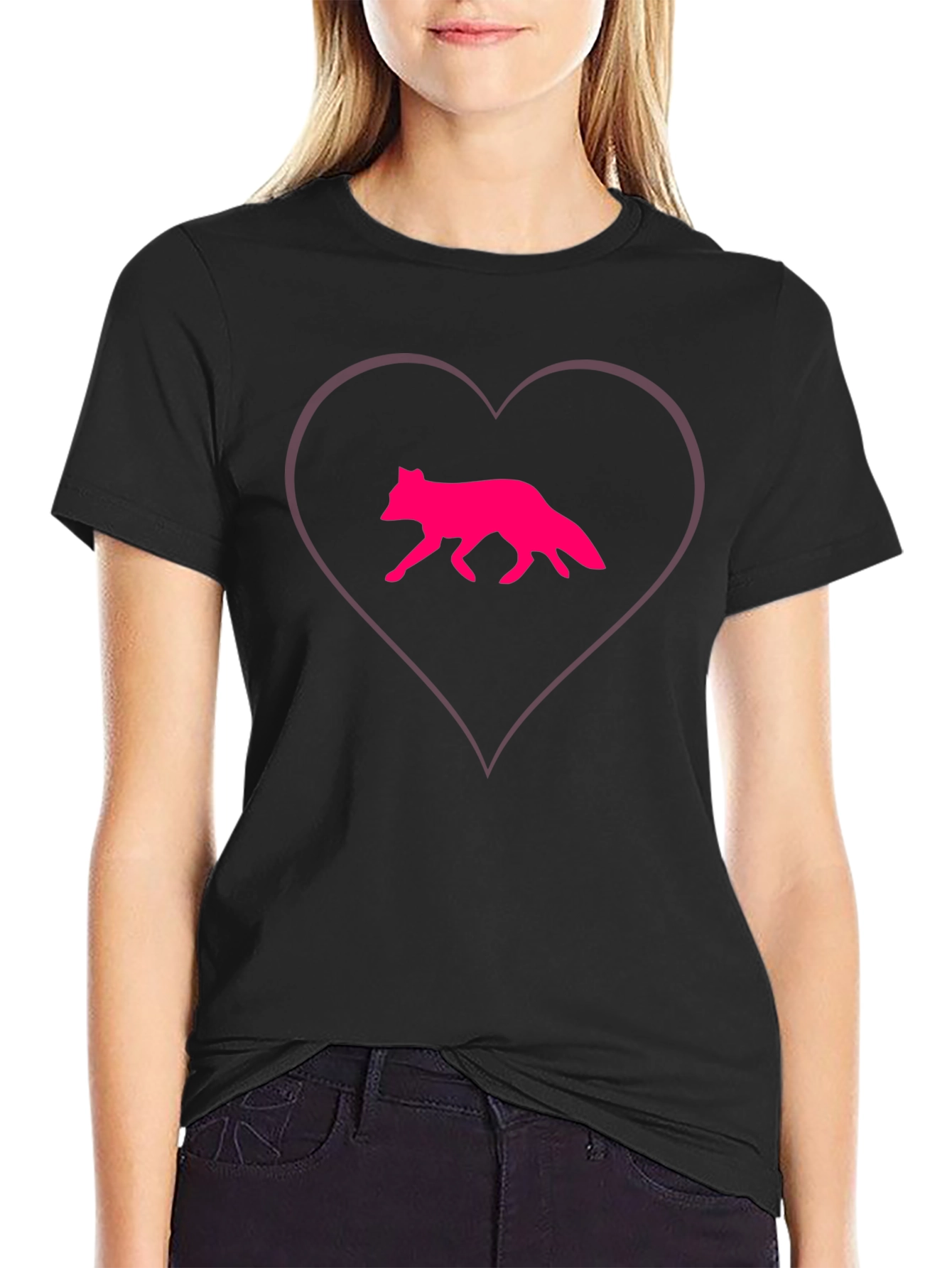 Fox Love Tee - Black Cotton Blend Graphic T-Shirt