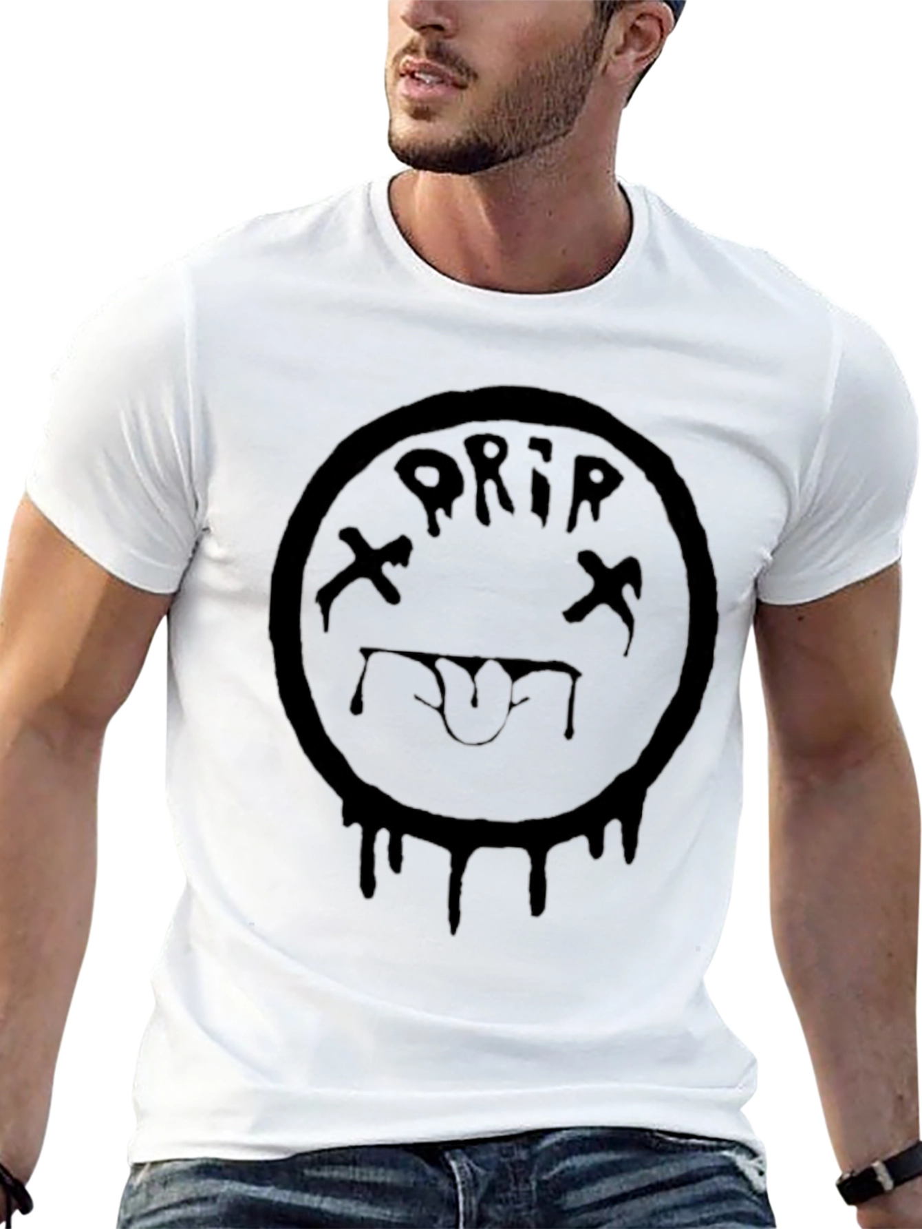 Drip Smiley Face Graphic Tee - Black