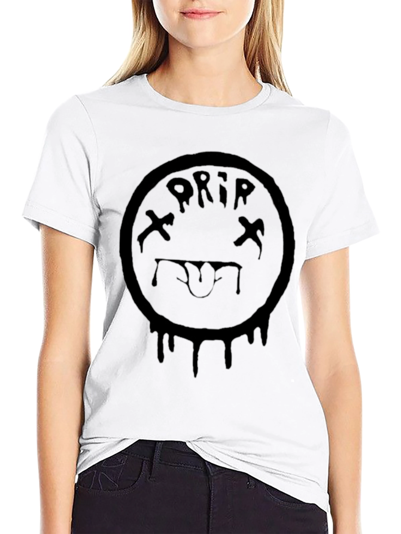 Drip Smiley Face Graphic Tee - Black