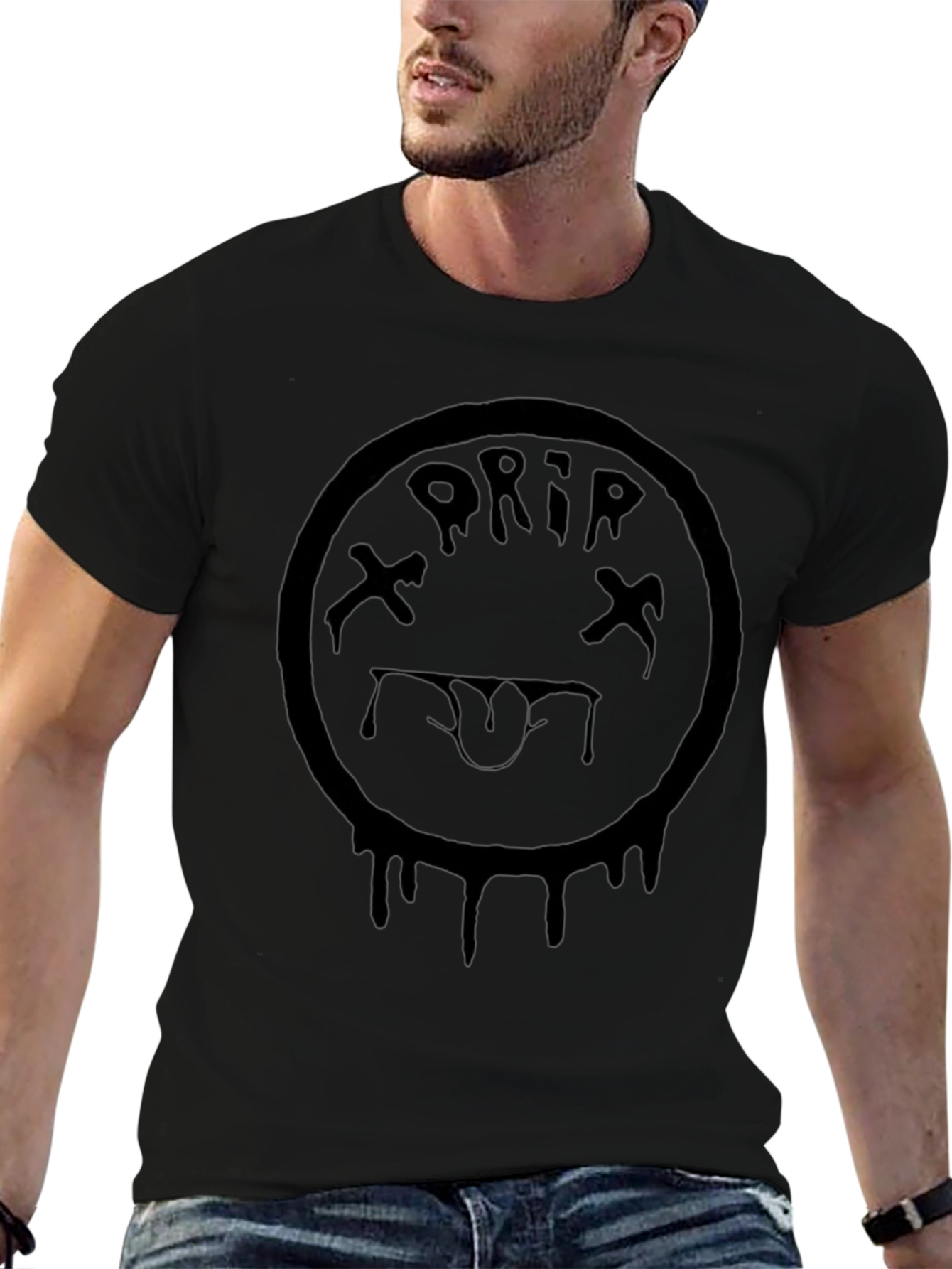 Drip Smiley Face Graphic Tee - Black
