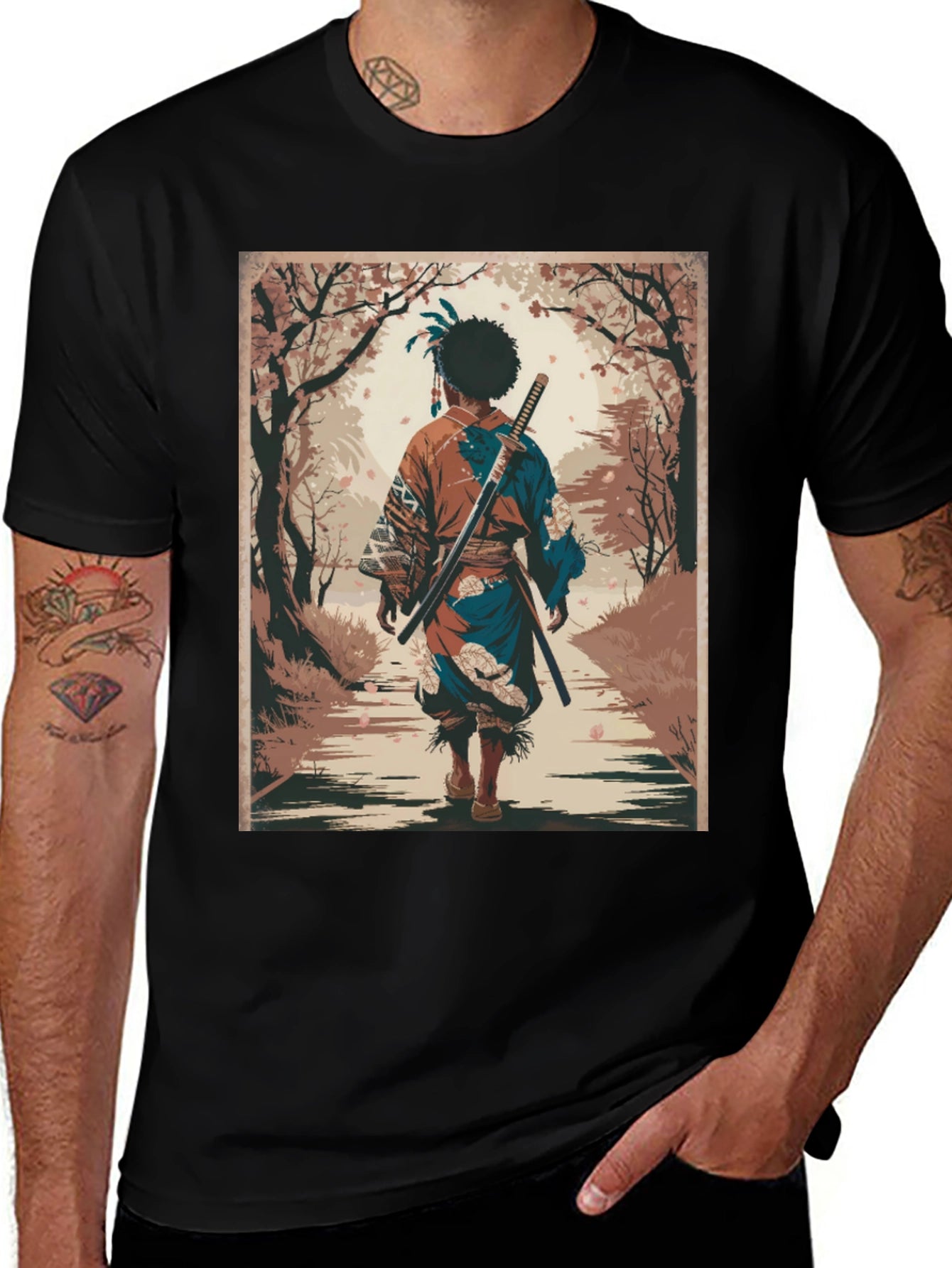 Samurai Art Graphic Tee - Stylish Unisex Cotton T-Shirt